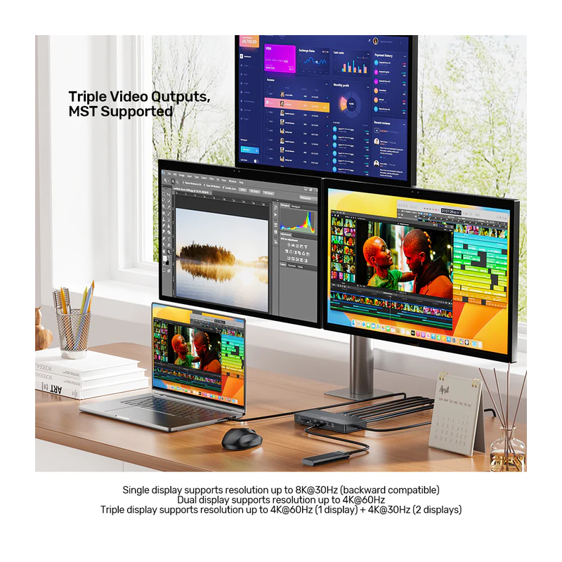 Buy Unitek D1104A USB-C 13in1 8K Triple Display Docking Station USB3.2 & 2.5G Lan in Cyprus, Nicosia, Limassol, Larnaka, Pafos