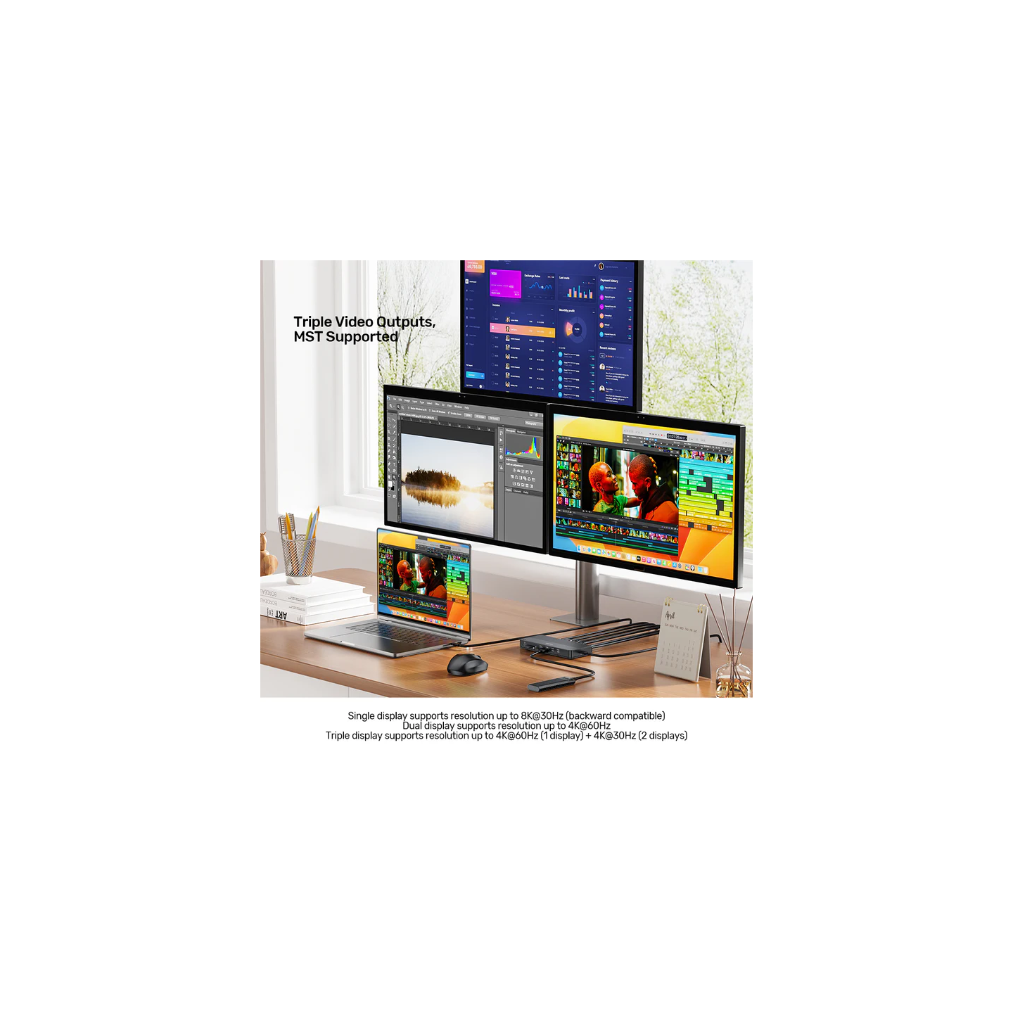 Unitek D1104A USB-C 13-in-1 8K Triple 4K Dock Station 100W PD 2.5G LAN — Armenius Store Cyprus