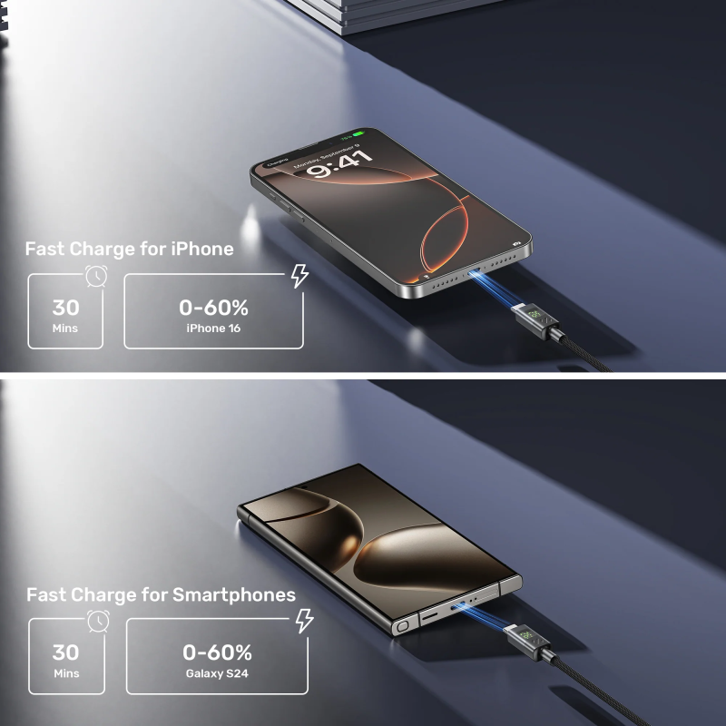 Buy Unitek USB-C Cable PD60W Braided with Display 3.0m - C14158A-3M - PD60W Brai... in Cyprus, Nicosia, Limassol, Larnaka, Pafos