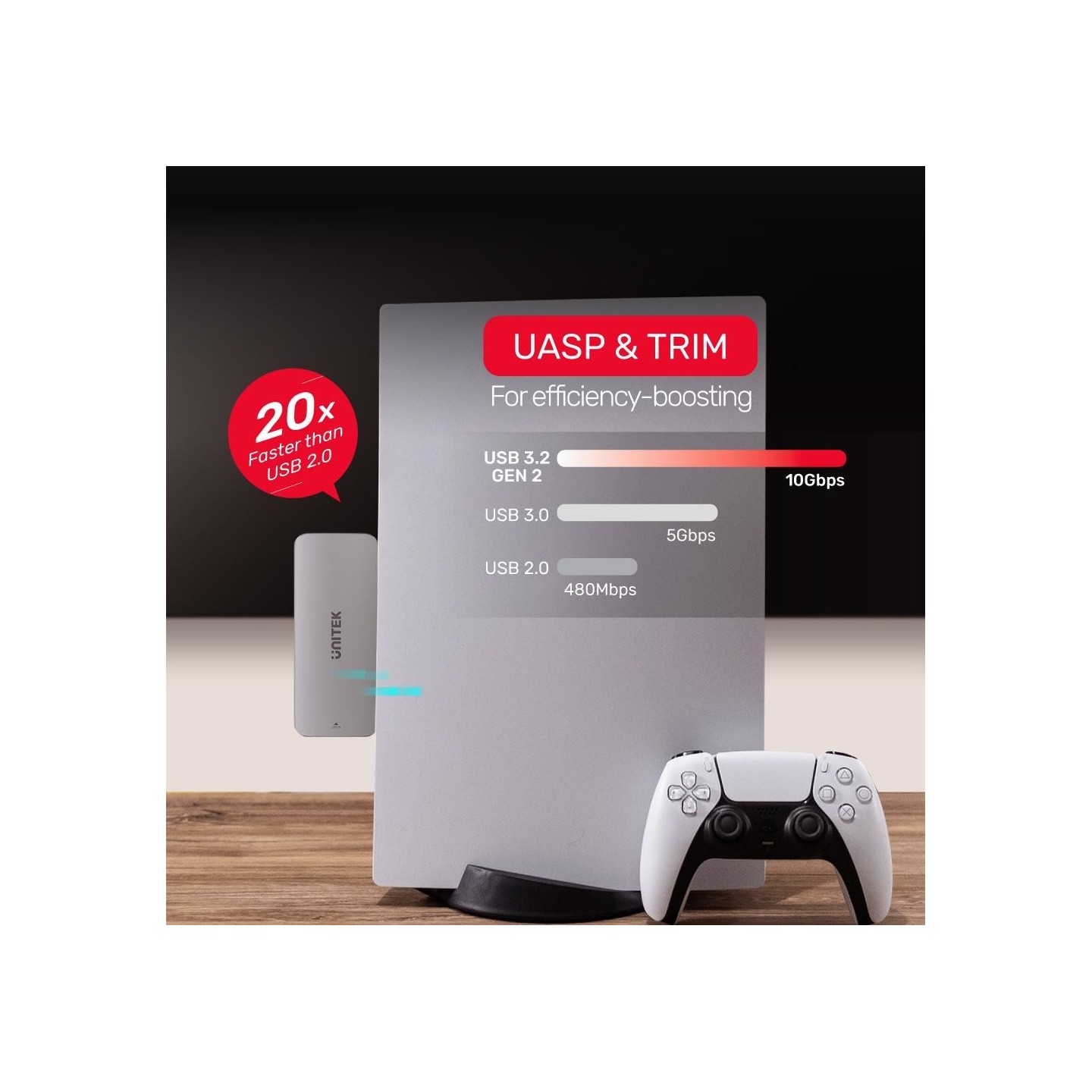 Unitek PCIe NVMe M2 SSD Enclosure For PS5 Storage Expansion - S1224A - PCIe NVMe M2 SSD Enclosure For PS5 Storage Expansion