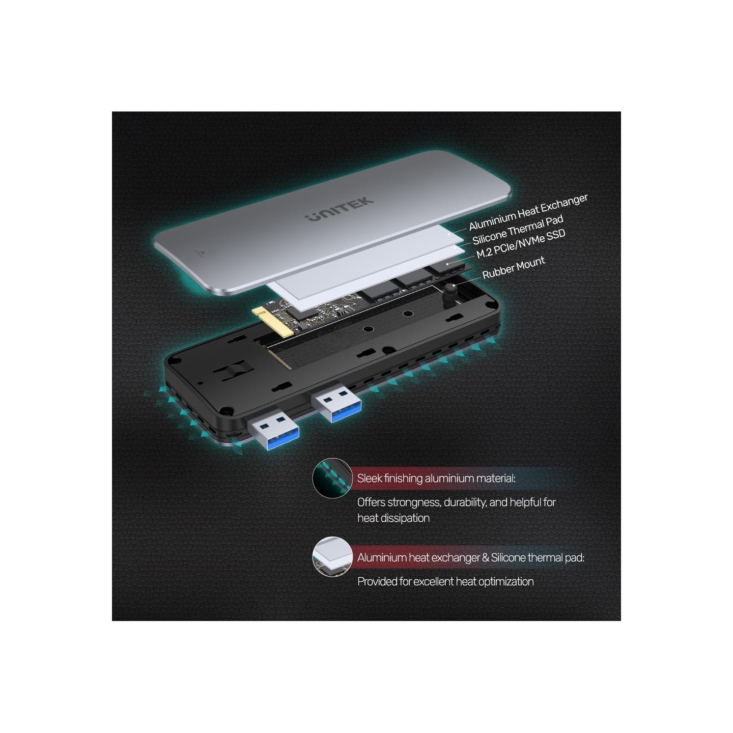 Unitek PCIe NVMe M2 SSD Enclosure For PS5 Storage Expansion - S1224A - PCIe NVMe M2 SSD Enclosure For PS5 Storage Expansion
