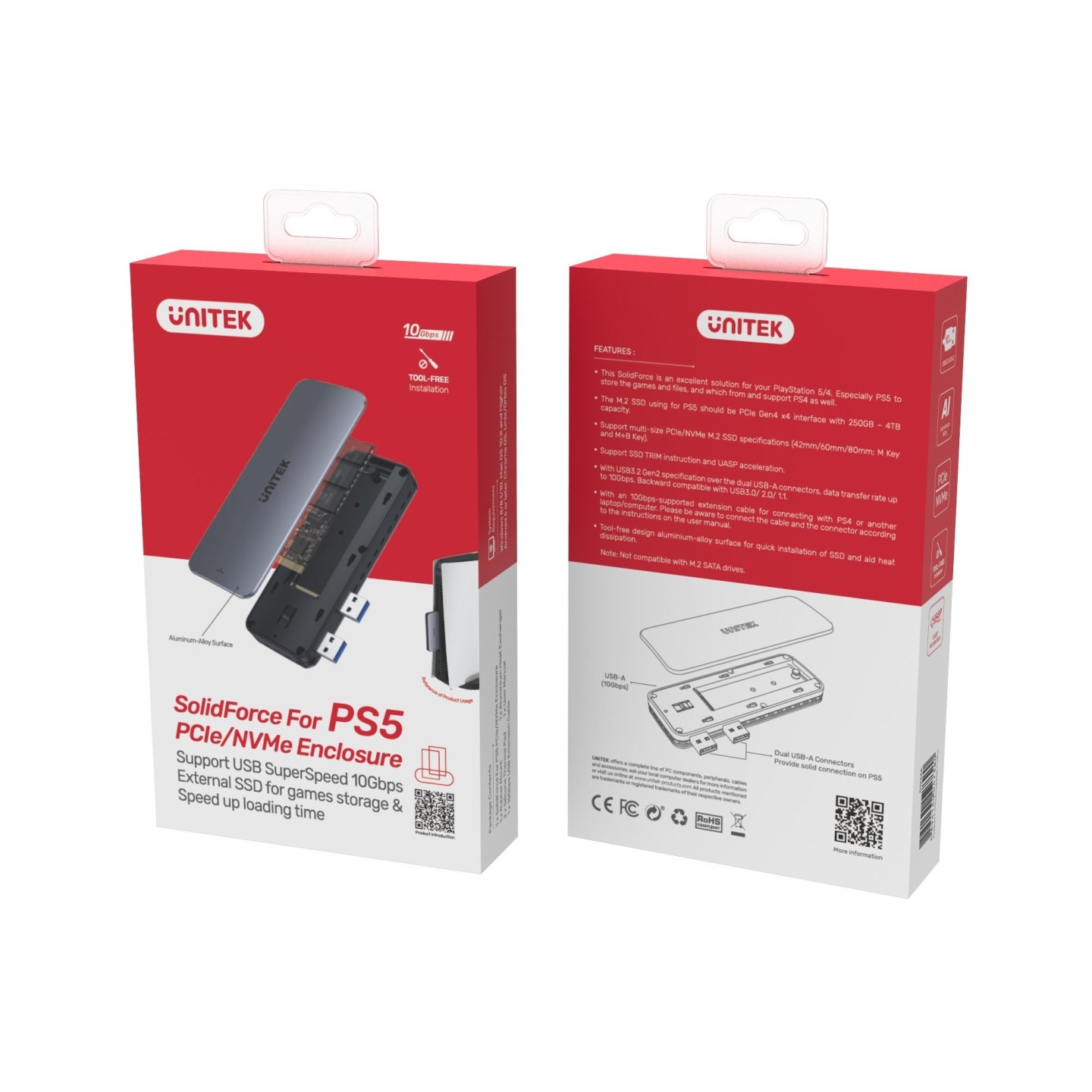 Unitek PCIe NVMe M2 SSD Enclosure For PS5 Storage Expansion - S1224A - PCIe NVMe M2 SSD Enclosure For PS5 Storage Expansion