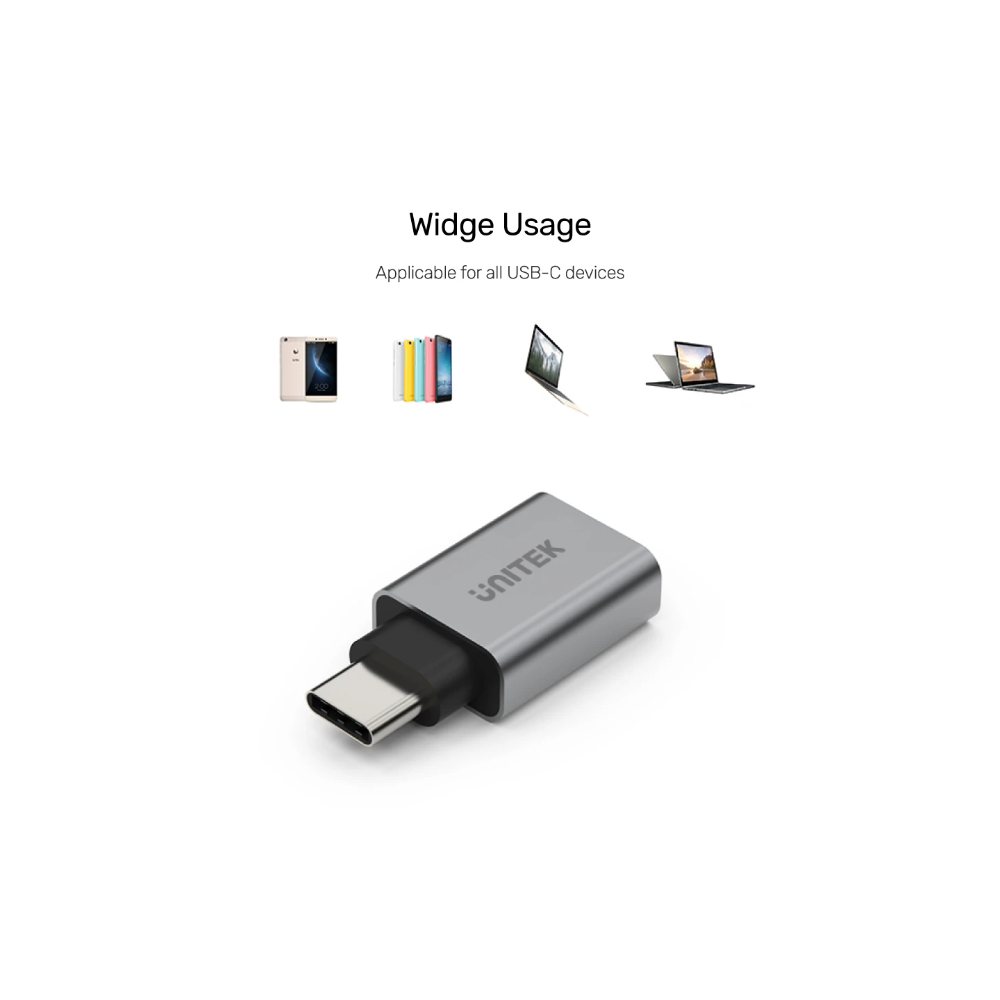 Unitek USB-A Female to USB-C Male 5Gbps Adaptor Gray - Y-A025CGY - USB-A to USB-C Adaptor, 5Gbps, Gray