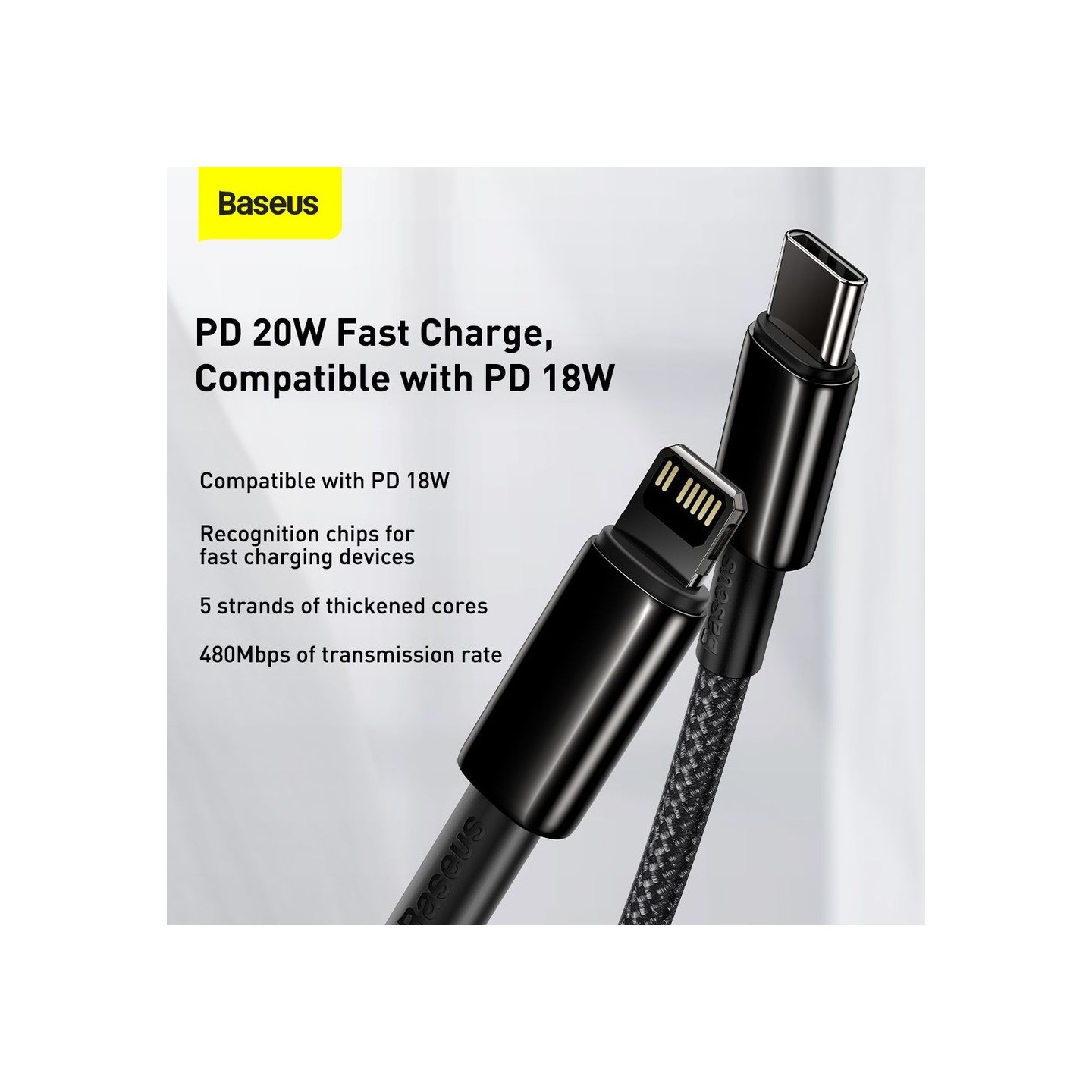 Baseus Gold Type-C to Lightning - PD 20W 2m Black — Buy in Cyprus with Fast Delivery