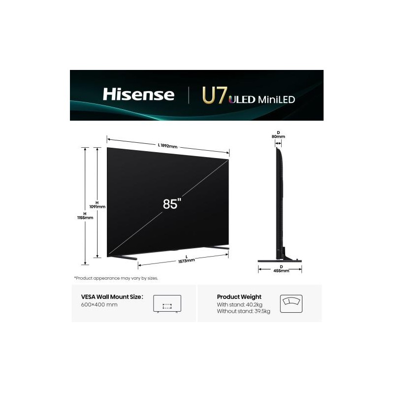 Buy Hisense 85'' 4K Smart QLED MINI LED 144hz TV - 85U7Q - 85'' 4K Smart QLED MI... in Cyprus, Nicosia, Limassol, Larnaka, Pafos