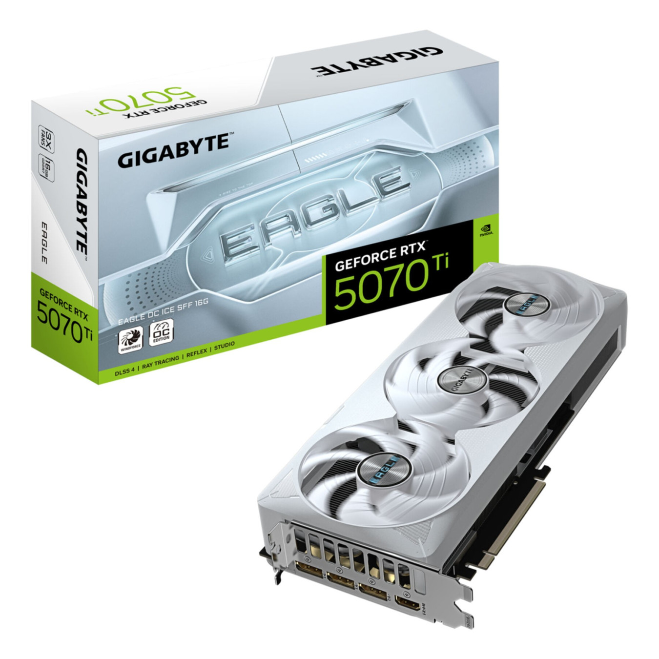 GIGABYTE GeForce RTX 5070 Ti EAGLE OC ICE - White, 16GB GDDR7, 2542MHz OC, PCIe 5.0, WINDFORCE 3X