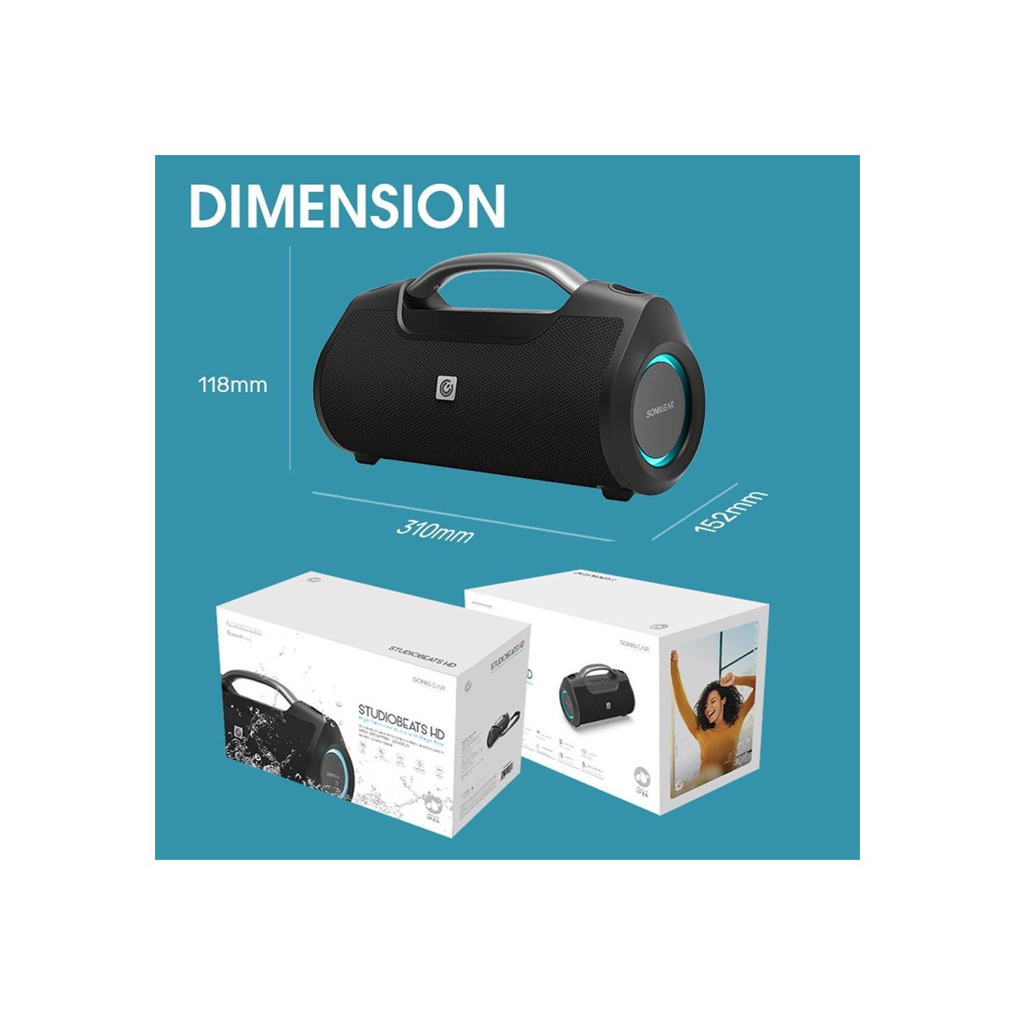 SonicGear StudioBeats III Powerful 120W Portable IPx6 Waterproof Speaker with Bluetooth, USB Large Battery, Microphon...