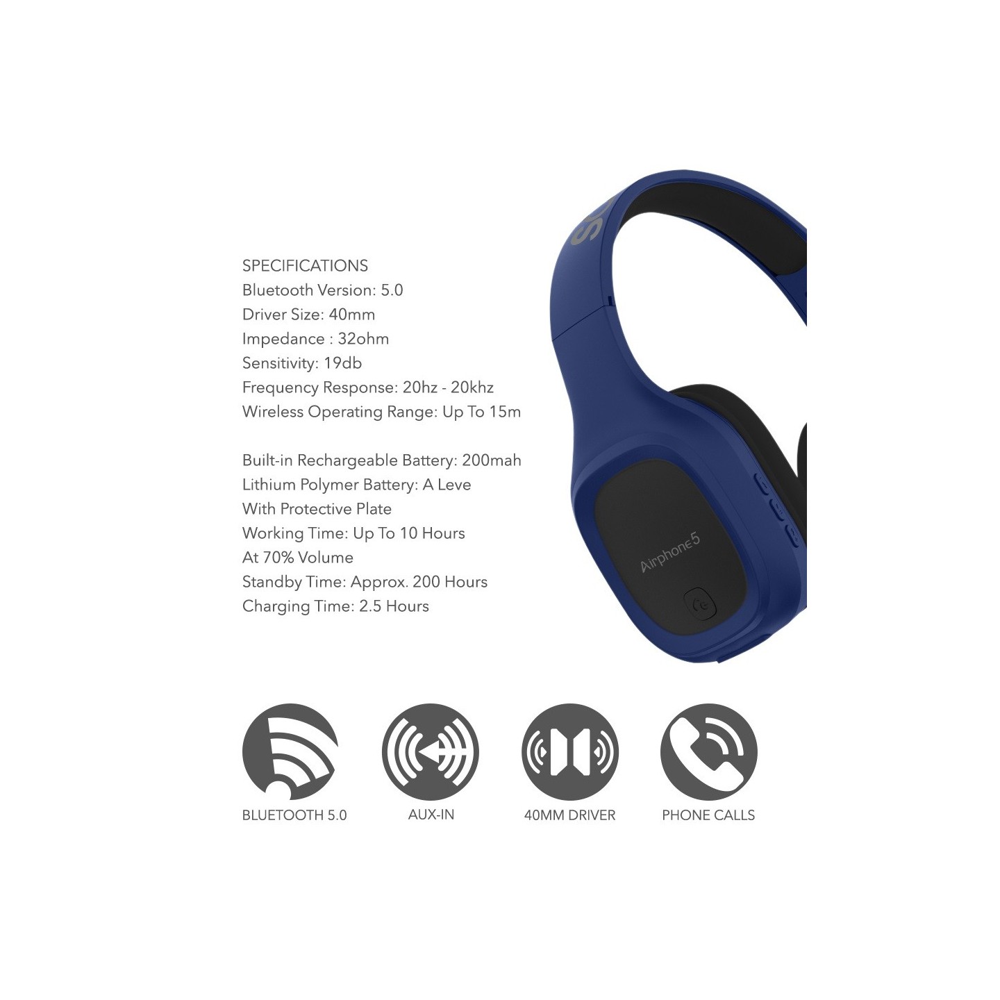SonicGear Bluetooth Headphones Blue - Airphone 5 - Bluetooth Headphones Blue — Buy in Cyprus with Fast Delivery