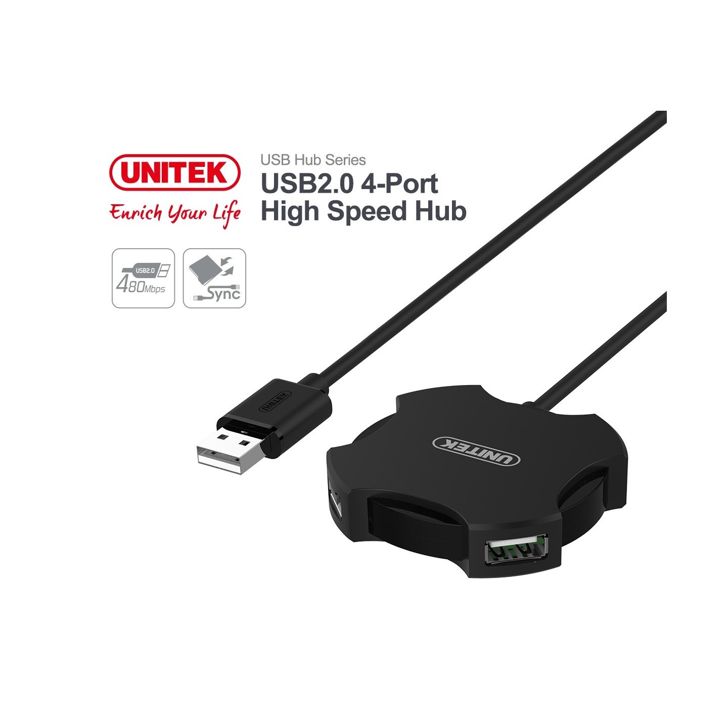 Unitek Y-2178 USB 2.0 4-Port Hub 30cm Cable | USB Expansion — Armenius Store Cyprus