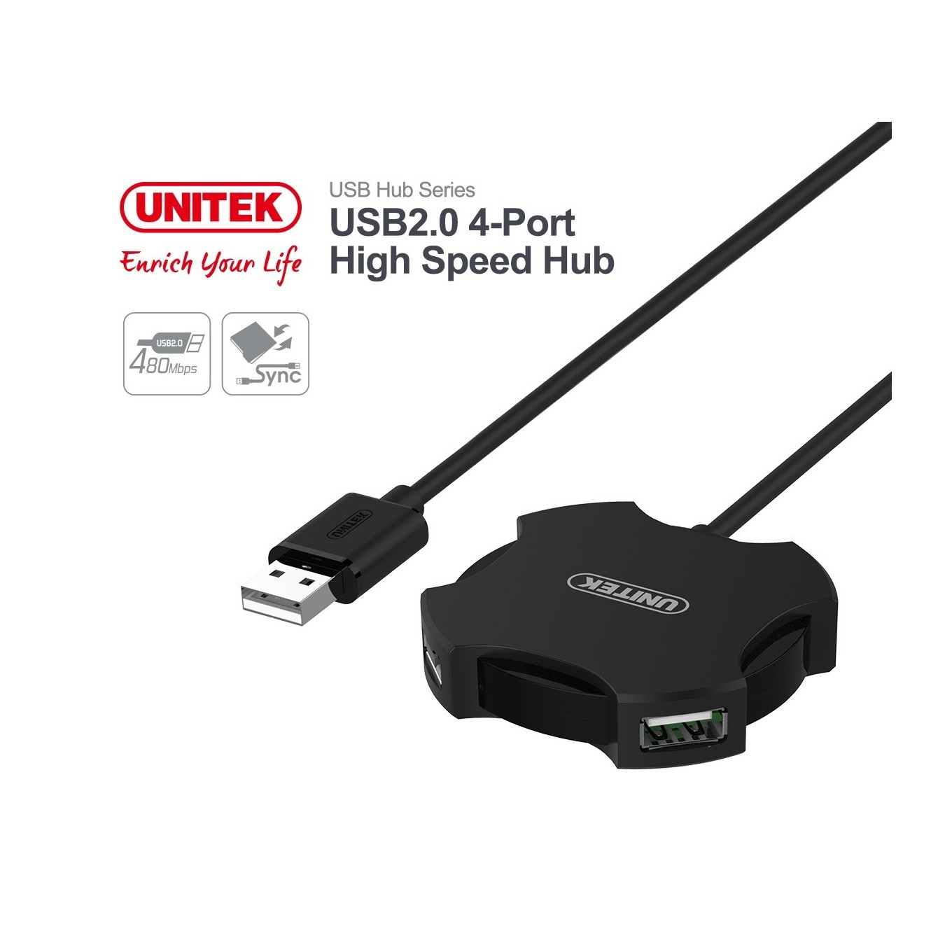 Unitek Y-2178 USB 2.0 4-Port Hub – 30cm Cable | Armenius Store
