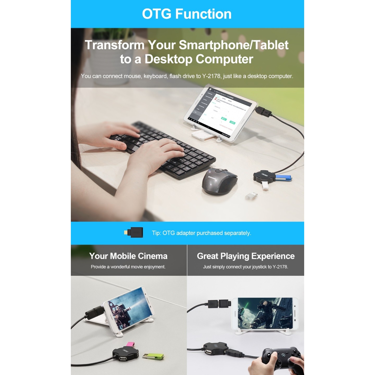 Unitek USB2.0 4-Port Hub - Y-2178 - with 30cm cable — Buy in Cyprus with Fast Delivery