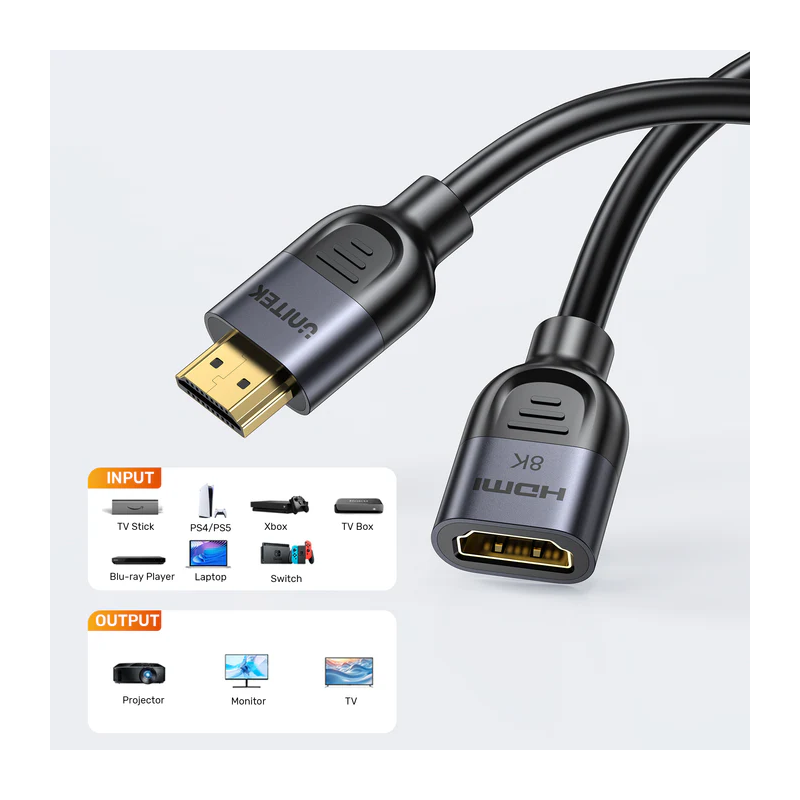 Buy Unitek HDMI Extension - C11091A - 2.1 Male to Female 2.0m 8K60Hz in Cyprus, Nicosia, Limassol, Larnaka, Pafos