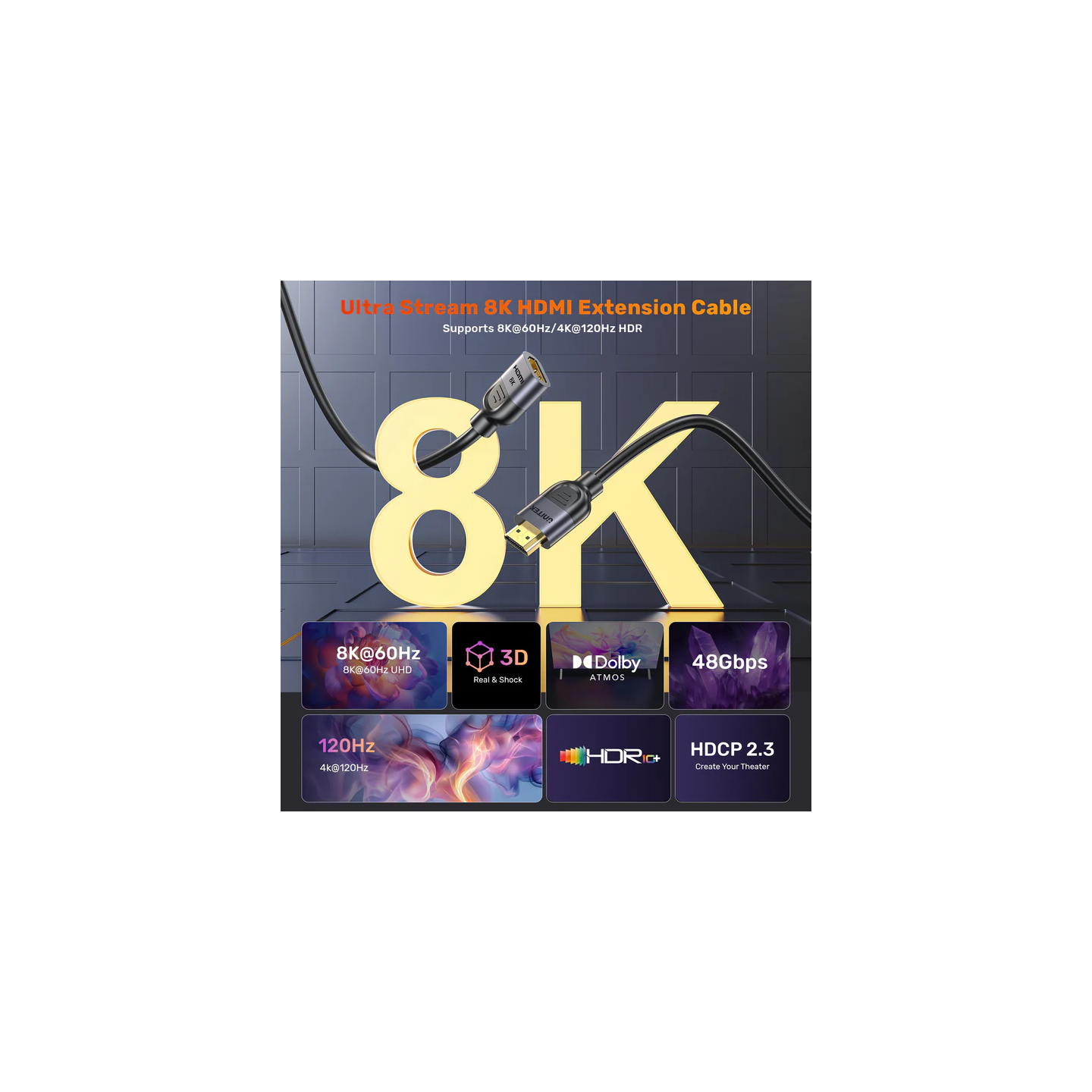 Unitek HDMI Extension - C11091A - 2.1 Male to Female 2.0m 8K60Hz — Buy in Cyprus with Fast Delivery