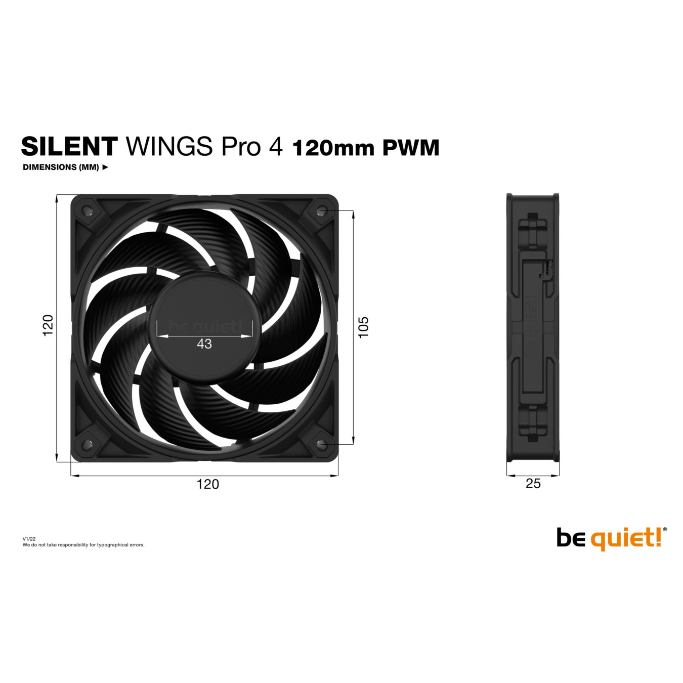 be quiet! SilentWings PRO 4 120mm PWM Case Fan - Black, 4-pin PWM, 3000 RPM — Buy in Cyprus with Fast Delivery