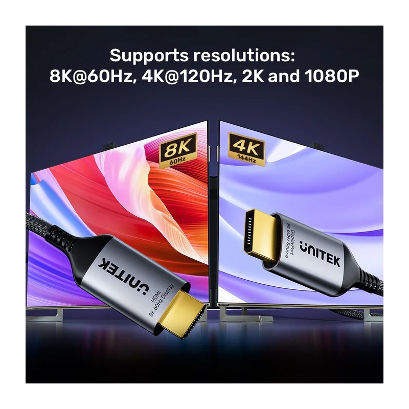 Buy Unitek DisplayPort 1.4 to HDMI 2.1 Cable - V1610A02 - 8K60Hz 1.8m in Cyprus, Nicosia, Limassol, Larnaka, Pafos
