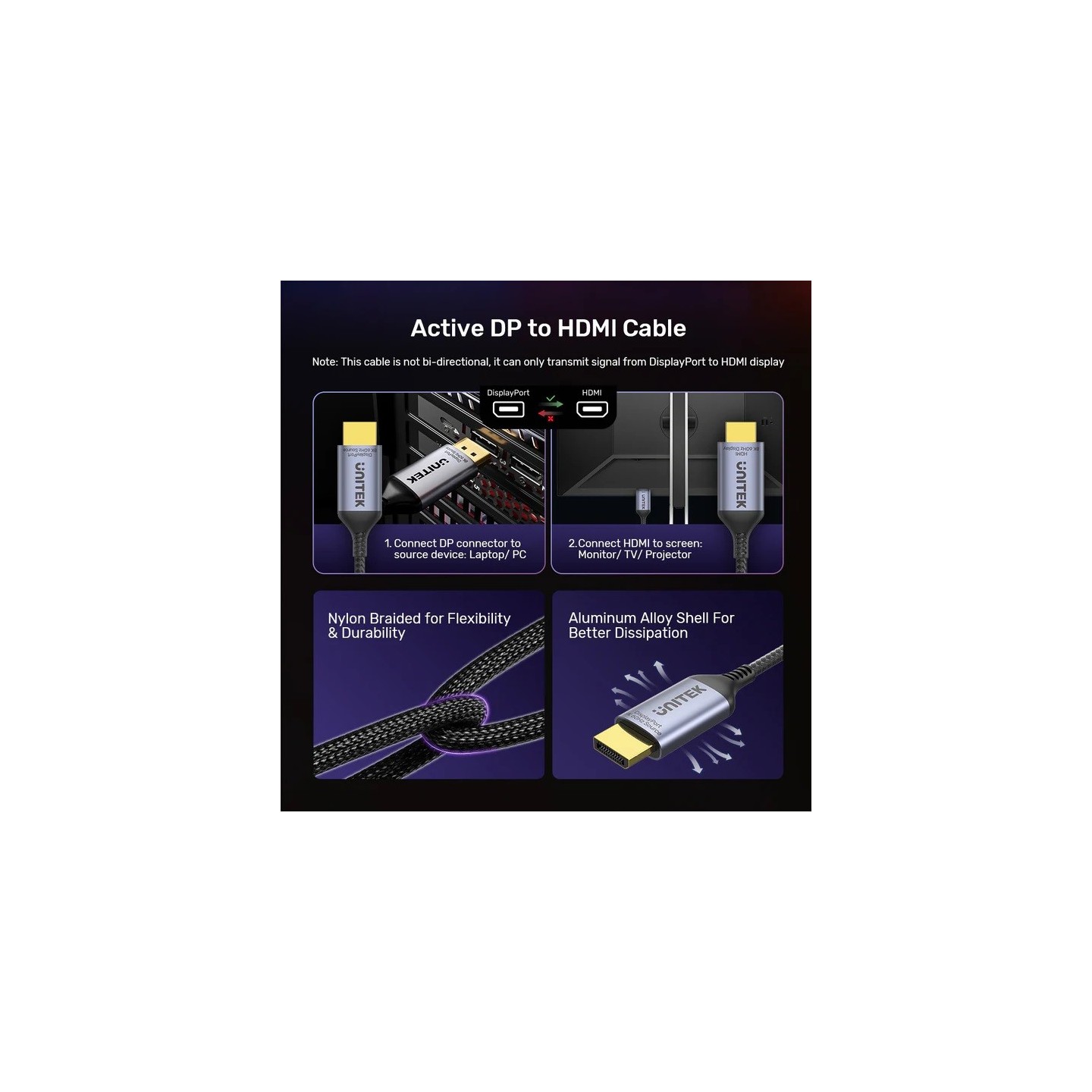 Unitek DisplayPort 1.4 to HDMI 2.1 Cable - V1610A02 - 8K60Hz 1.8m — Buy in Cyprus with Fast Delivery