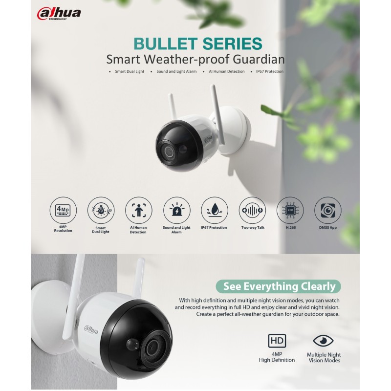 Buy Dahua IP 4.0MP 2.8mm Wifi Bullet Dual Illumination - F4C-PV - IP, 4.0MP, 2.8... in Cyprus, Nicosia, Limassol, Larnaka, Pafos