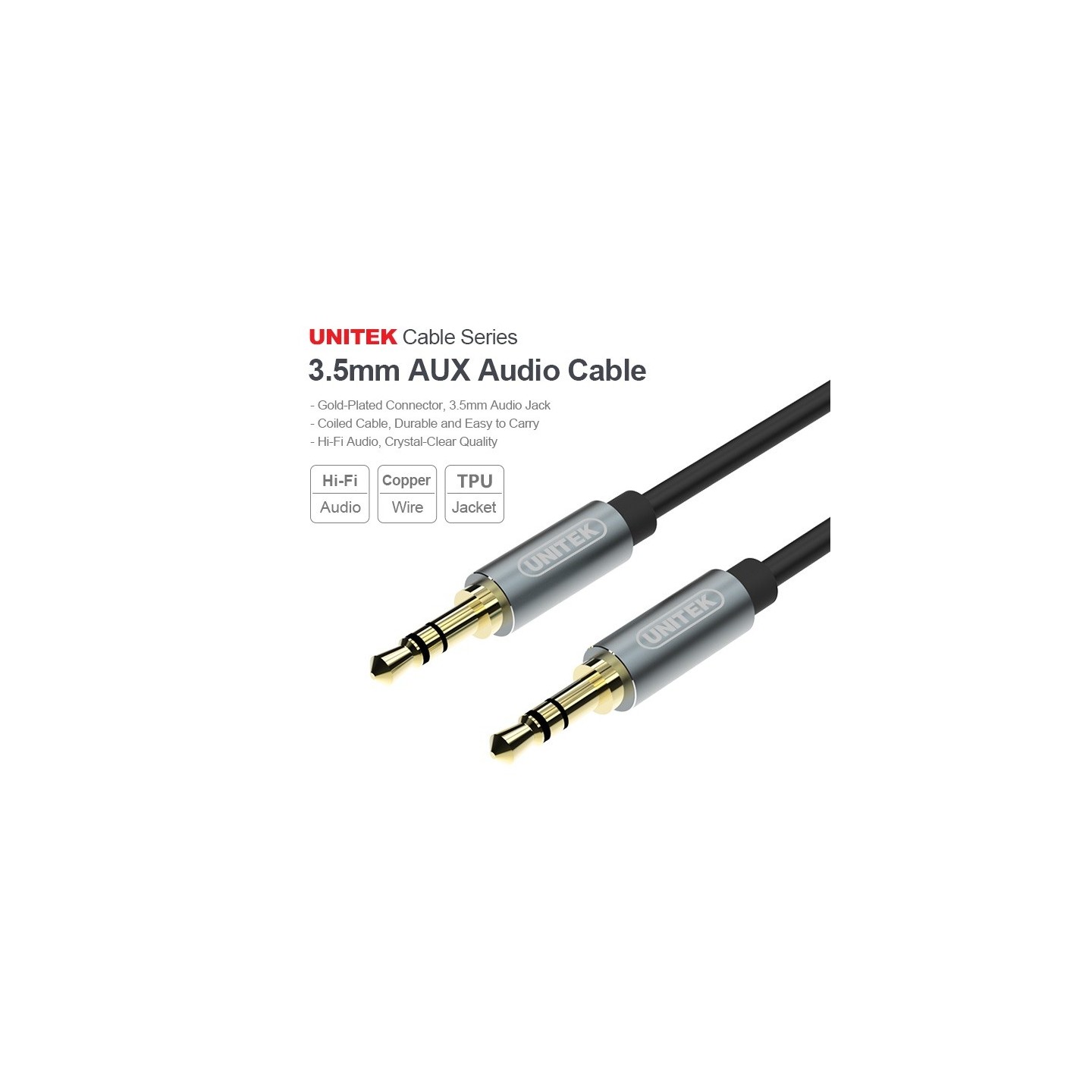 Unitek Audio Cable - Y-C926ABK - 3.5mm to 3.5mm Audio Cable 1.0m — Buy in Cyprus with Fast Delivery