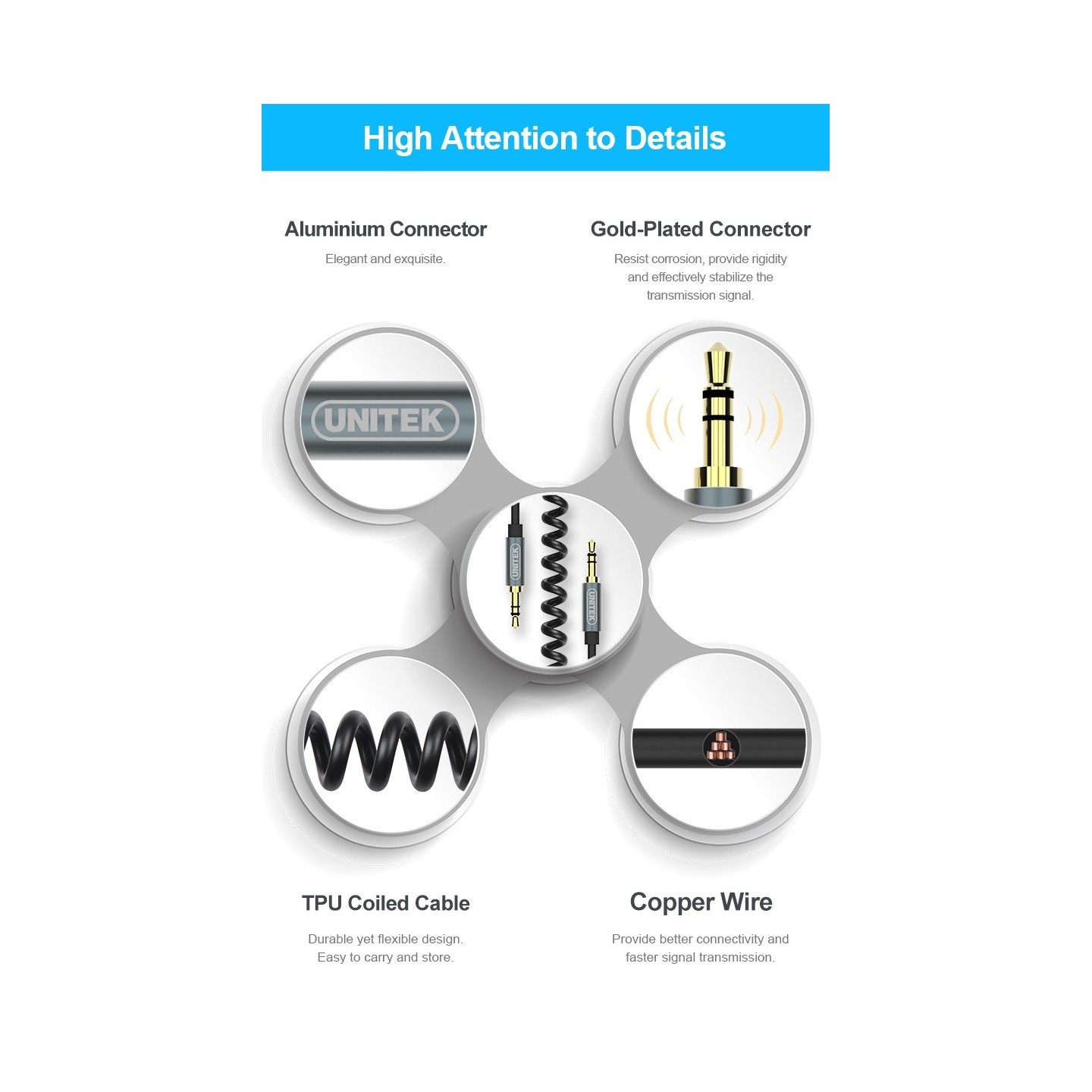 Unitek Audio Cable - Y-C926ABK - 3.5mm to 3.5mm Audio Cable 1.0m — Buy in Cyprus with Fast Delivery