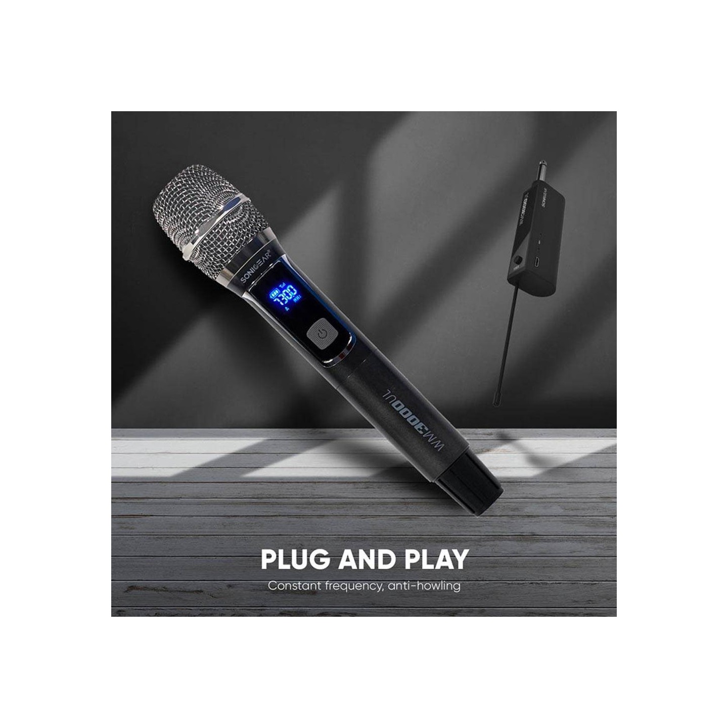 SonicGear Wireless Microphone - WM3000UL - 1xHandset Wireless UHF Microphone with Rechargeable Receiver