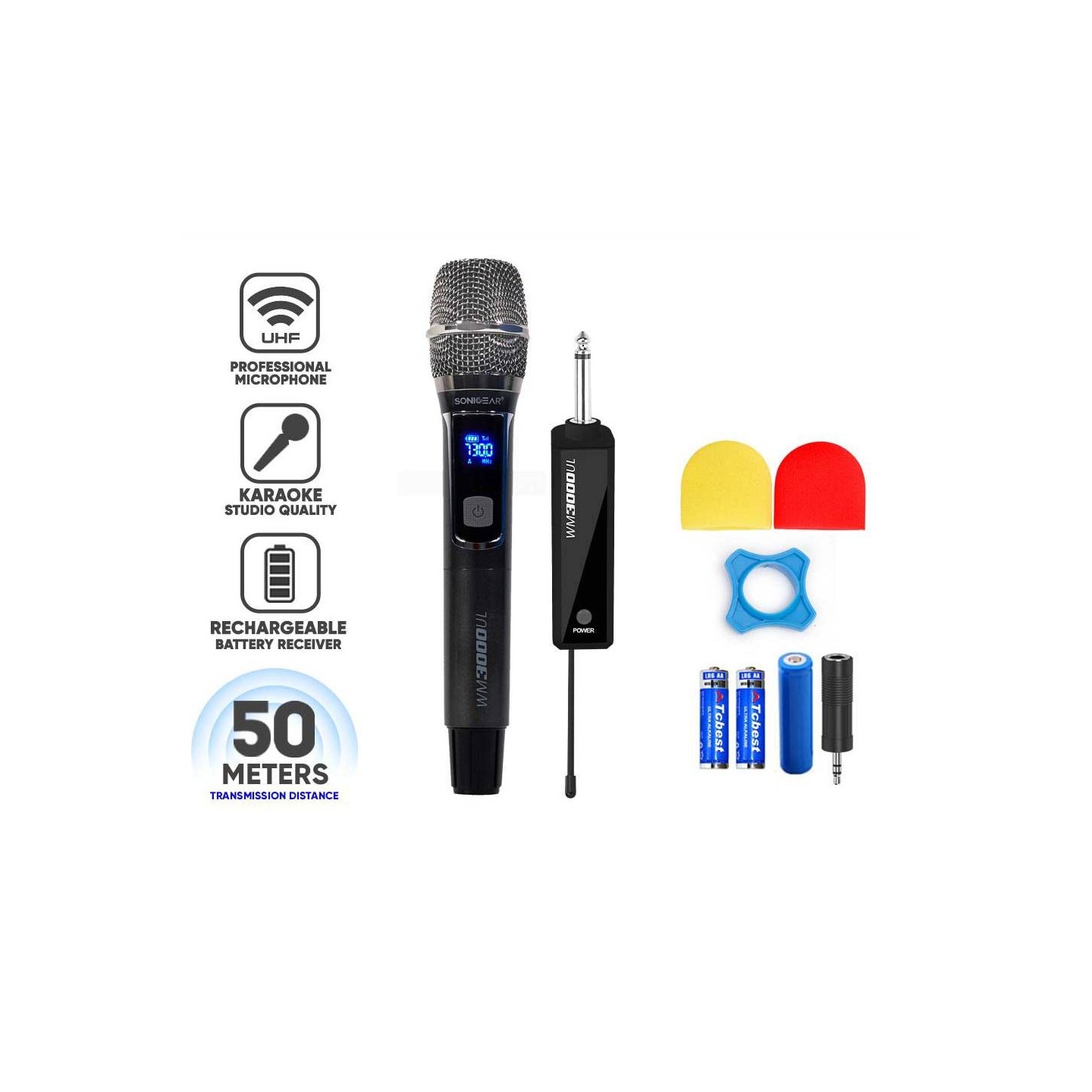 SonicGear Wireless Microphone - WM3000UL - 1xHandset Wireless UHF Microphone with Rechargeable Receiver