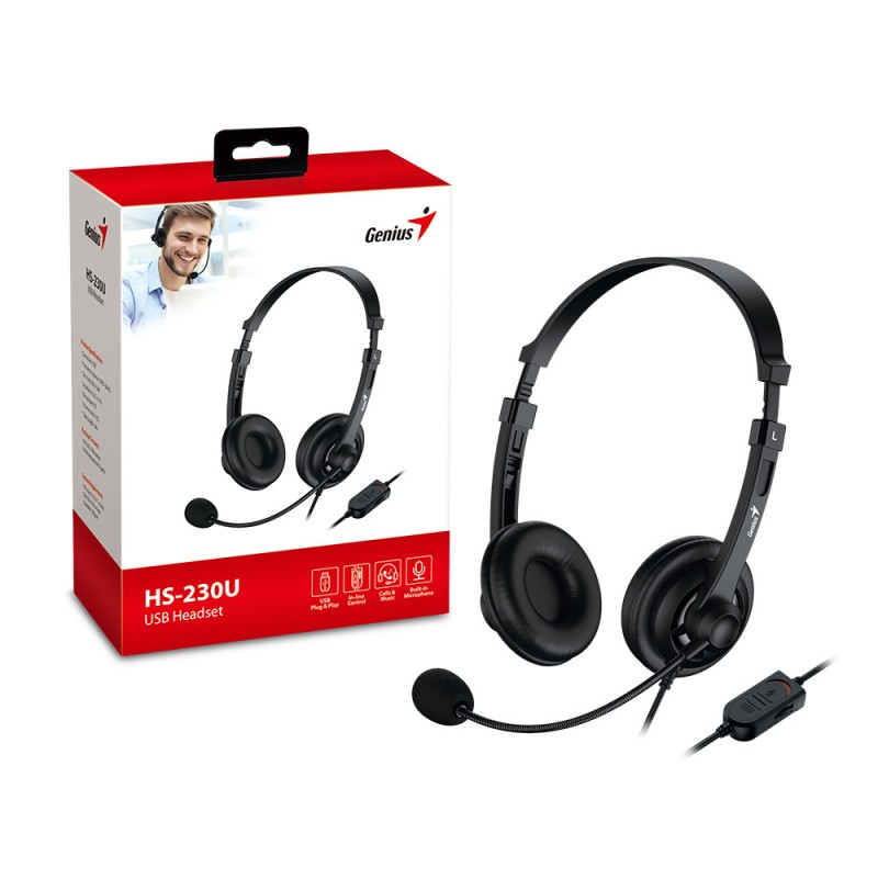 Buy Genius Headset - HS-230U - USB-A InLine Control SoftEar Cups in Cyprus, Nicosia, Limassol, Larnaka, Pafos