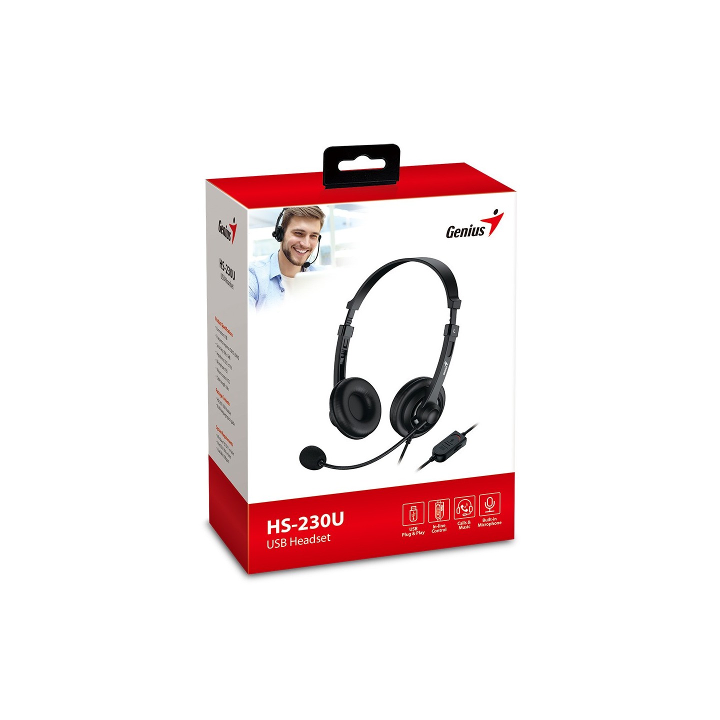 Genius HS-230U Headset - USB-A Inline Control Soft Ear Cups (Boxed) — Buy in Cyprus with Fast Delivery