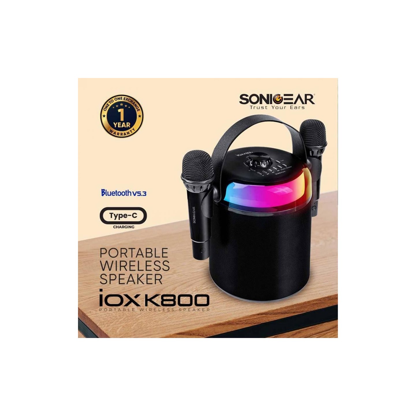 "SonicGear Portable Karaoke Kids Speaker BT Wireless Dual Mics iOX - K800 - Black" — Buy in Cyprus with Fast Delivery