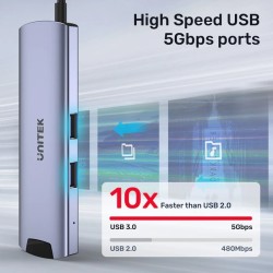 Unitek H1112F USB-C 6-in-1 Hub HDMI 4K PD100W Gigabit Ethernet — Armenius Store Cyprus