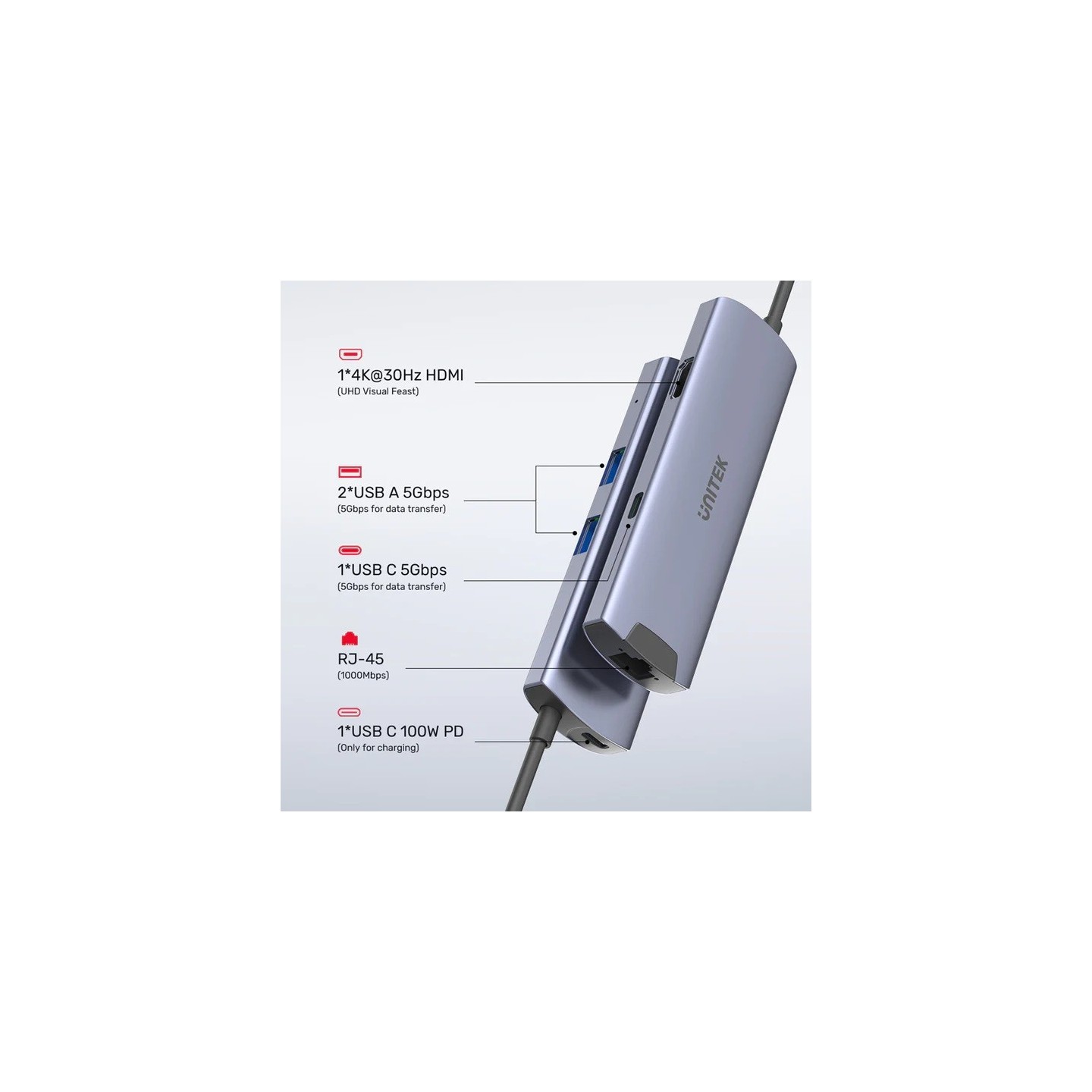 Unitek USB-C Hub - H1112F - USB3.0 HDMI GB PD100W — Buy in Cyprus with Fast Delivery