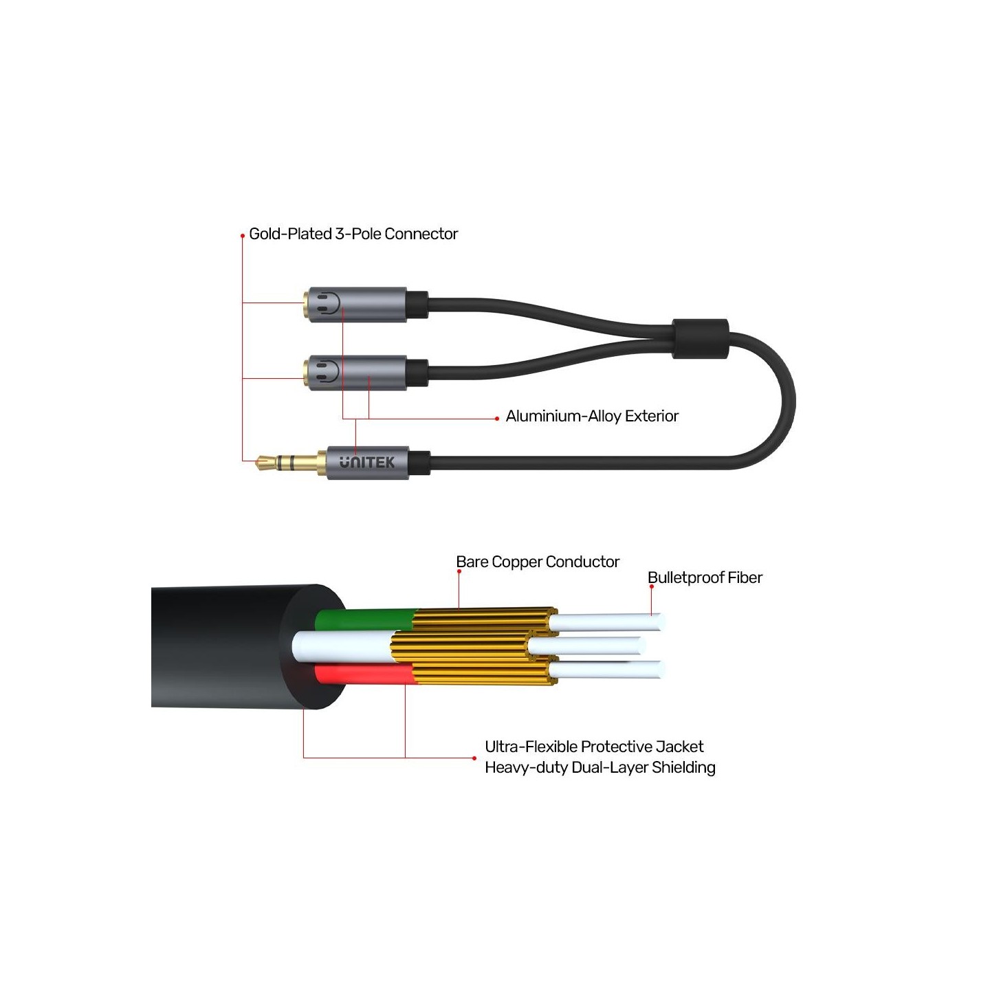 Unitek Headphone Splitter Cable - Y-C956ABK - 3.5mm Headphone Splitter Cable 0.2m — Buy in Cyprus with Fast Delivery