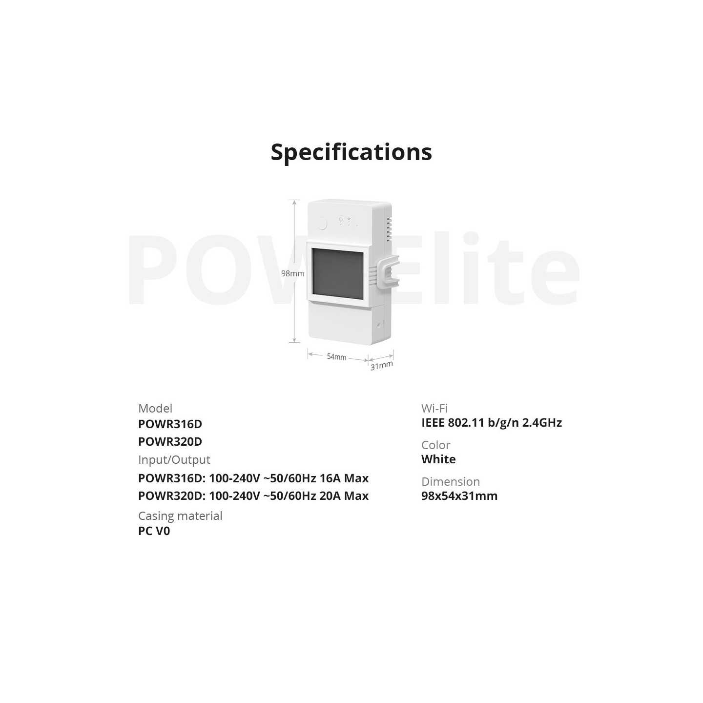 Sonoff WiFi Smart Switch POW Elite Smart Power Meter - POWR320D - 20A — Buy in Cyprus with Fast Delivery