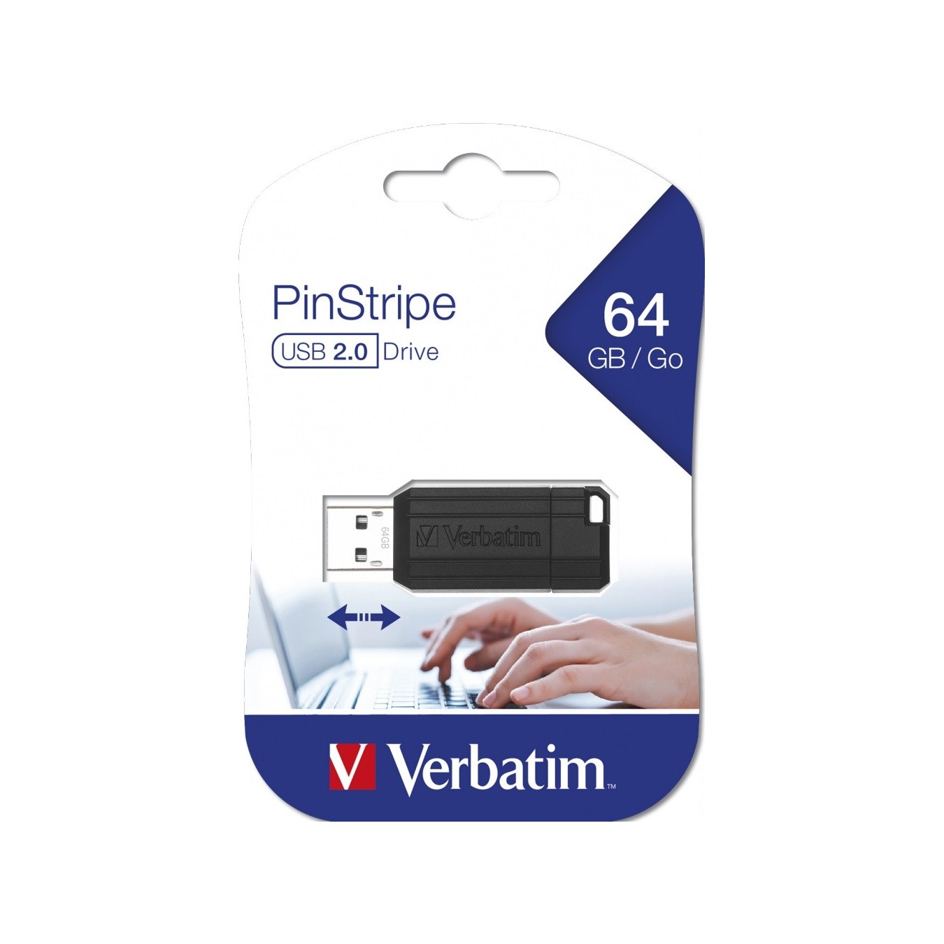 Verbatim USB Drive Pinstripe - 64GB Black - USB 2.0 — Buy in Cyprus with Fast Delivery