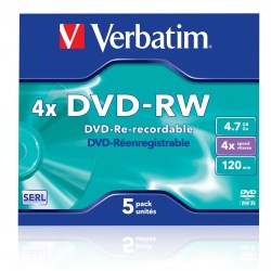 Buy Verbatim DVD-RW 4.7GB 4X 5-Pack Jewel Case Matt Silver - 43285 - DVD-RW 4.7G... in Cyprus, Nicosia, Limassol, Larnaka, Pafos