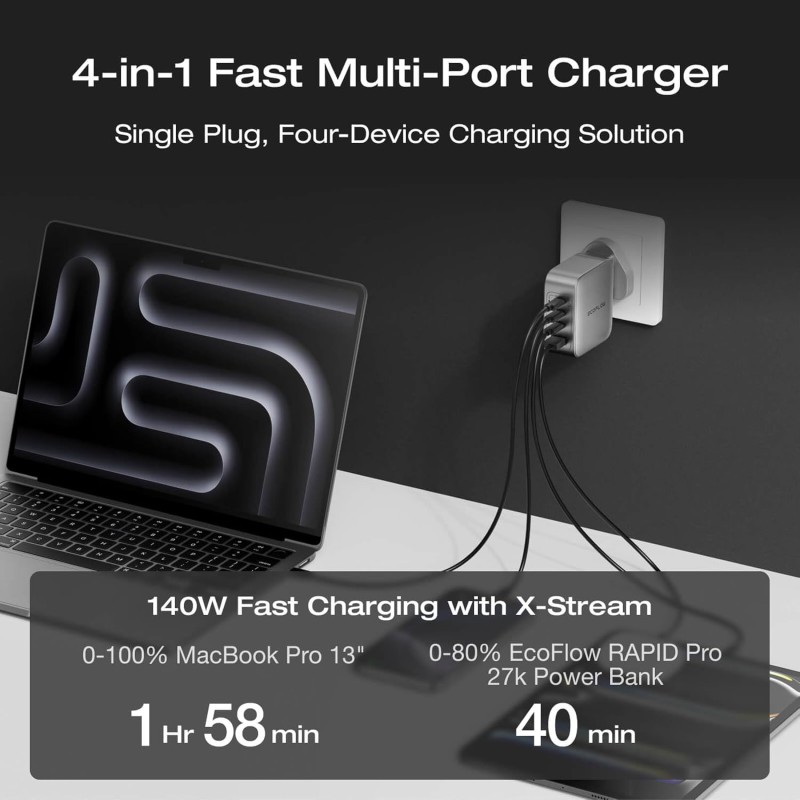 Buy EcoFlow Charge Wall RAPID Pro - 140W 4 Ports GaN UK Silver in Cyprus, Nicosia, Limassol, Larnaka, Pafos