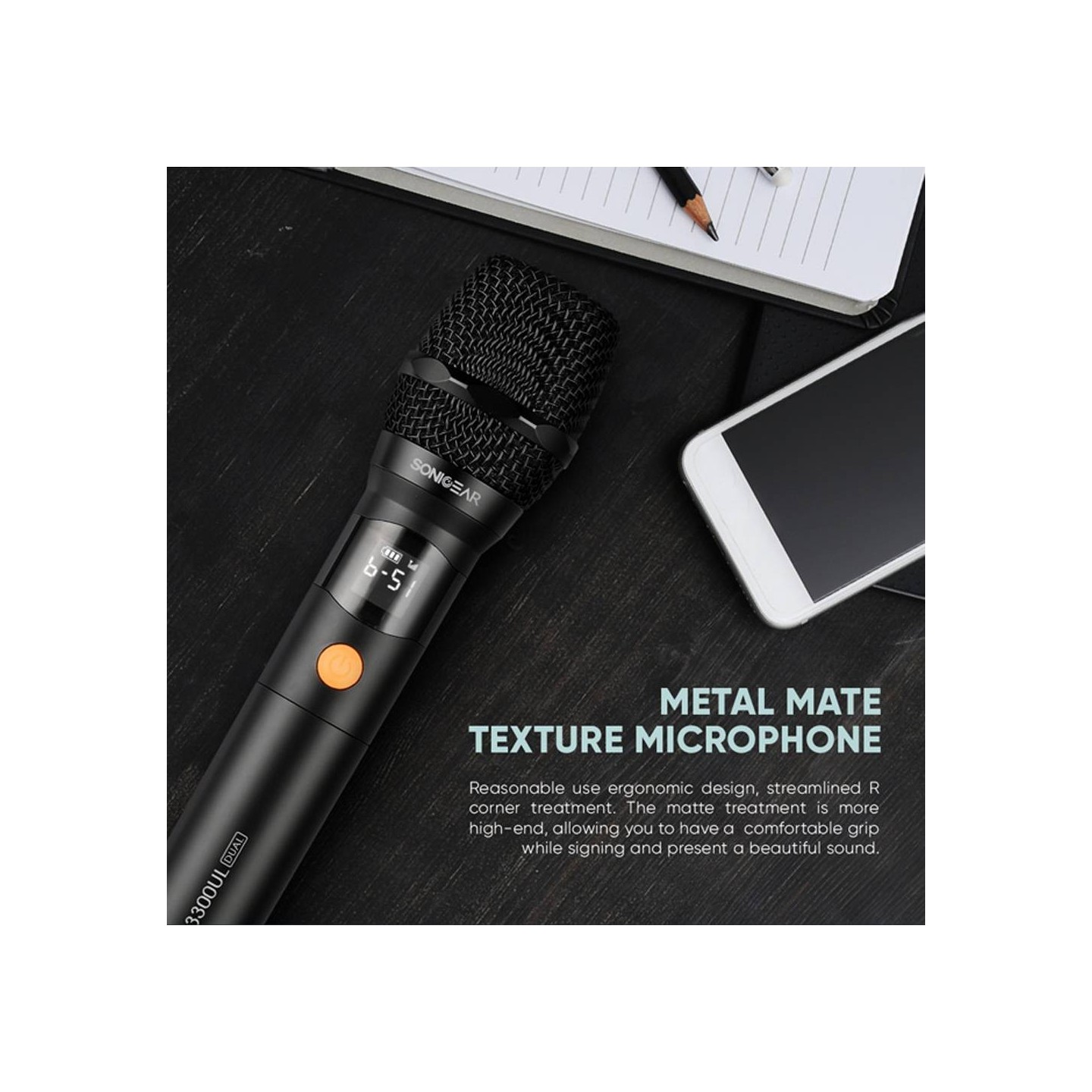 SonicGear WM3000UL Obsidian 1x Handset Wireless UHF Microphone with Rechargeable Receiver — Buy in Cyprus with Fast Delivery