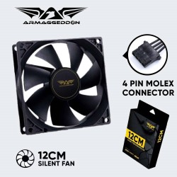 Armaggeddon SILENT-12 120mm Case Fan - Hydro Bearing 1100 RPM 30.5 CFM Black - SILENT12BLK (Boxed)