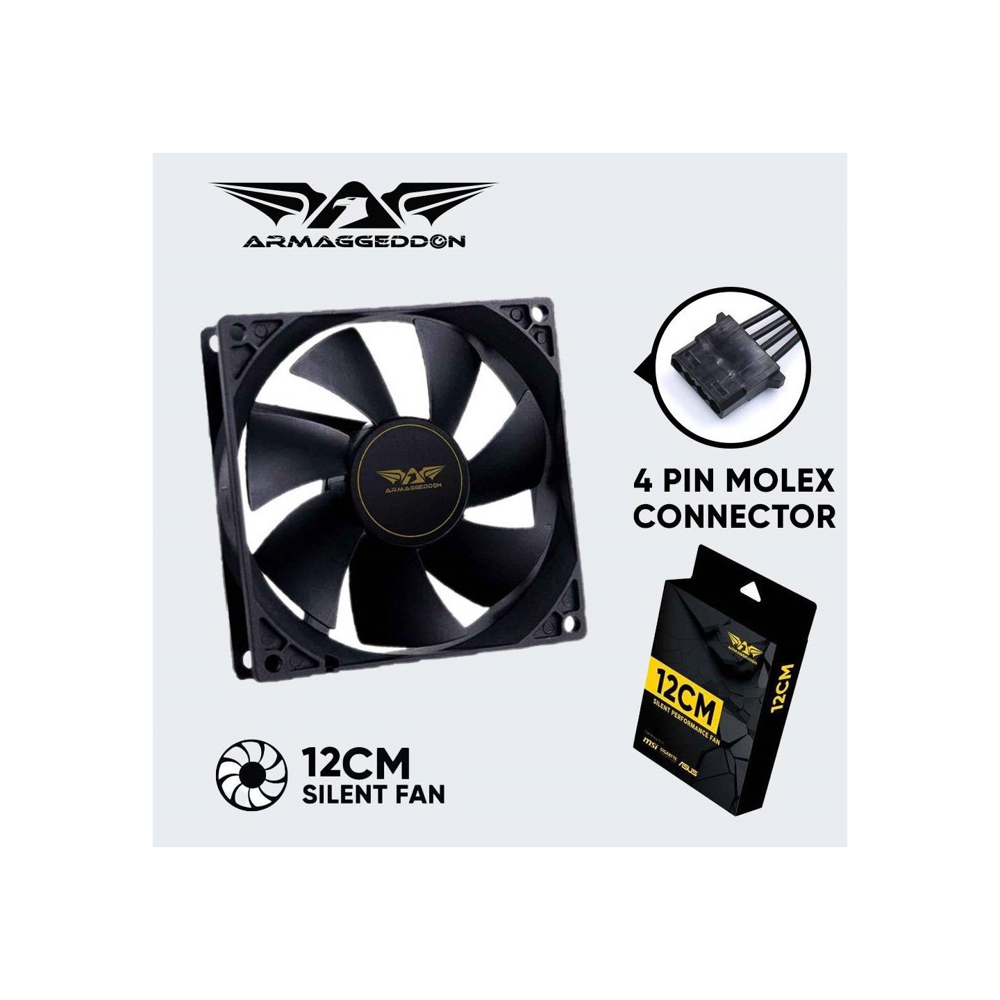 Armaggeddon SILENT-12 120mm Case Fan - Hydro Bearing 1100 RPM 30.5 CFM Black - SILENT12BLK (Boxed)