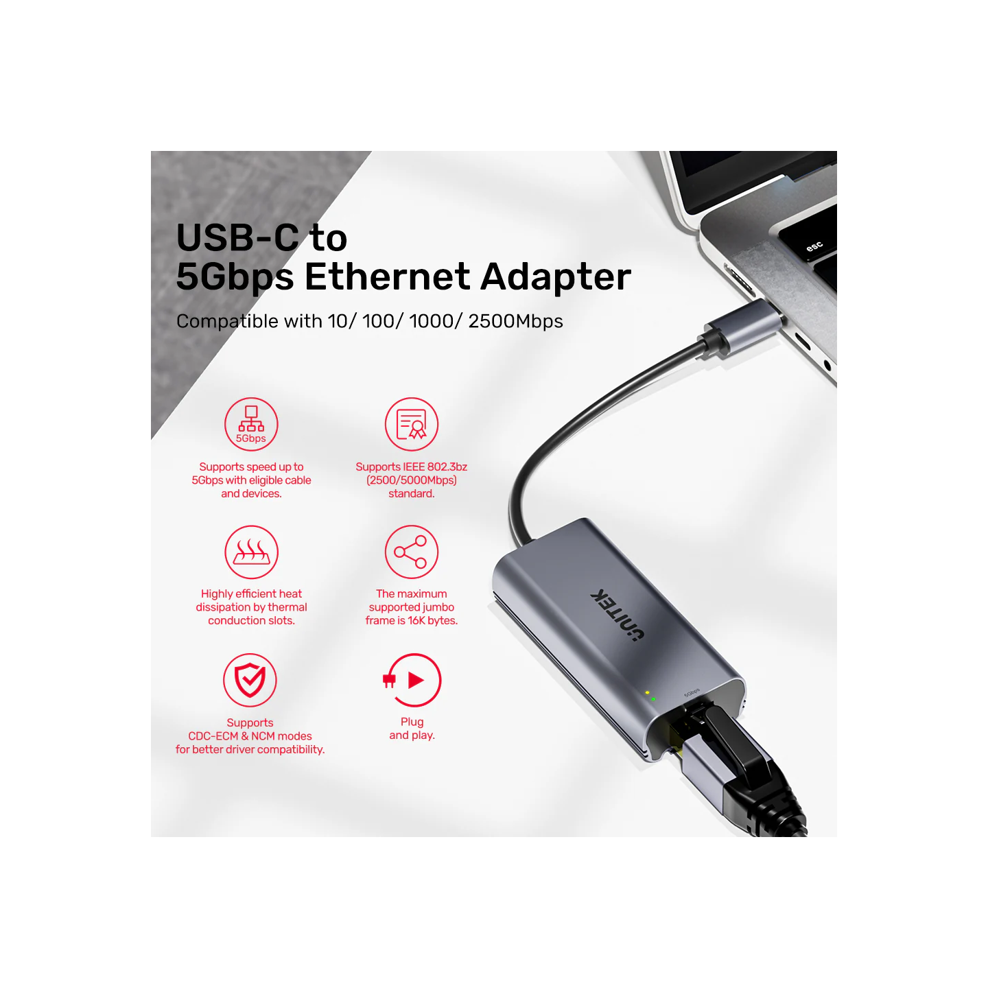 Unitek Converter USB-C to LAN - U1343A - 5GbE Ethernet — Buy in Cyprus with Fast Delivery