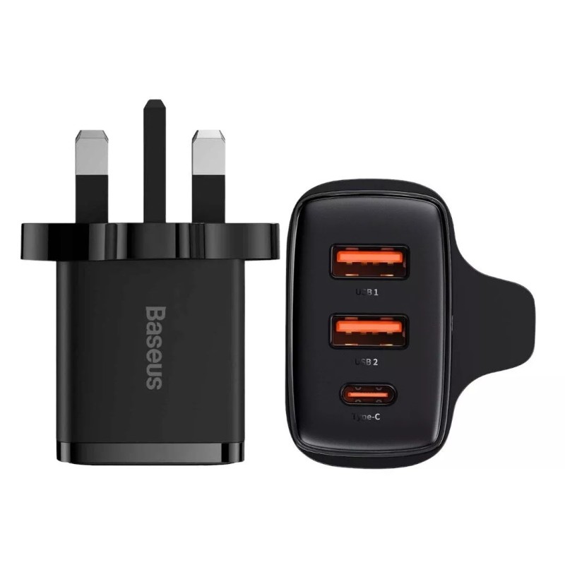 Buy Baseus Charger Wall - 30W USB-C 2xUSB-A UK Black in Cyprus, Nicosia, Limassol, Larnaka, Pafos