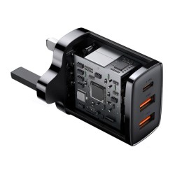 Buy Baseus Charger Wall - 30W USB-C 2xUSB-A UK Black in Cyprus, Nicosia, Limassol, Larnaka, Pafos