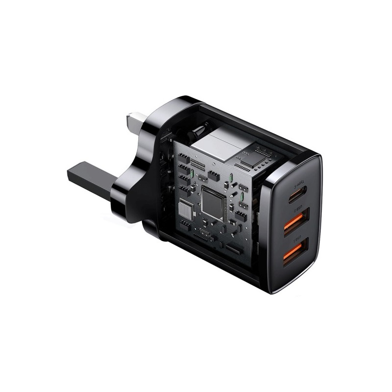 Buy Baseus Charger Wall - 30W USB-C 2xUSB-A UK Black in Cyprus, Nicosia, Limassol, Larnaka, Pafos