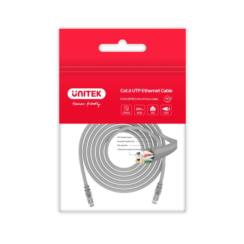 Buy Unitek CAT6 CU Patch Cable - 3.0m - Grey in Cyprus, Nicosia, Limassol, Larnaka, Pafos