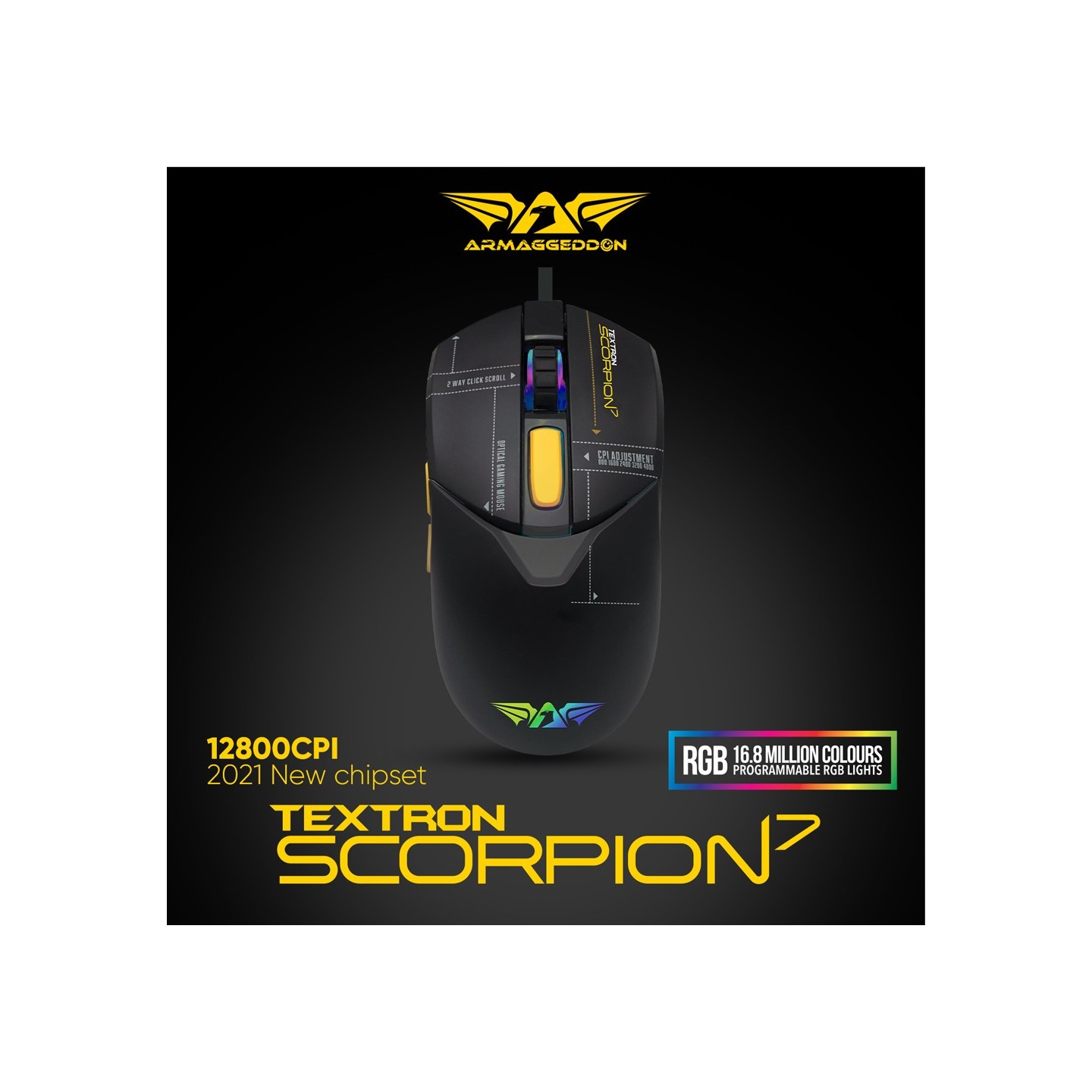 Armaggeddon Scorpion 7 Lite Wired RGB Gaming Mouse - 12800 CPI (Boxed) — Buy in Cyprus with Fast Delivery