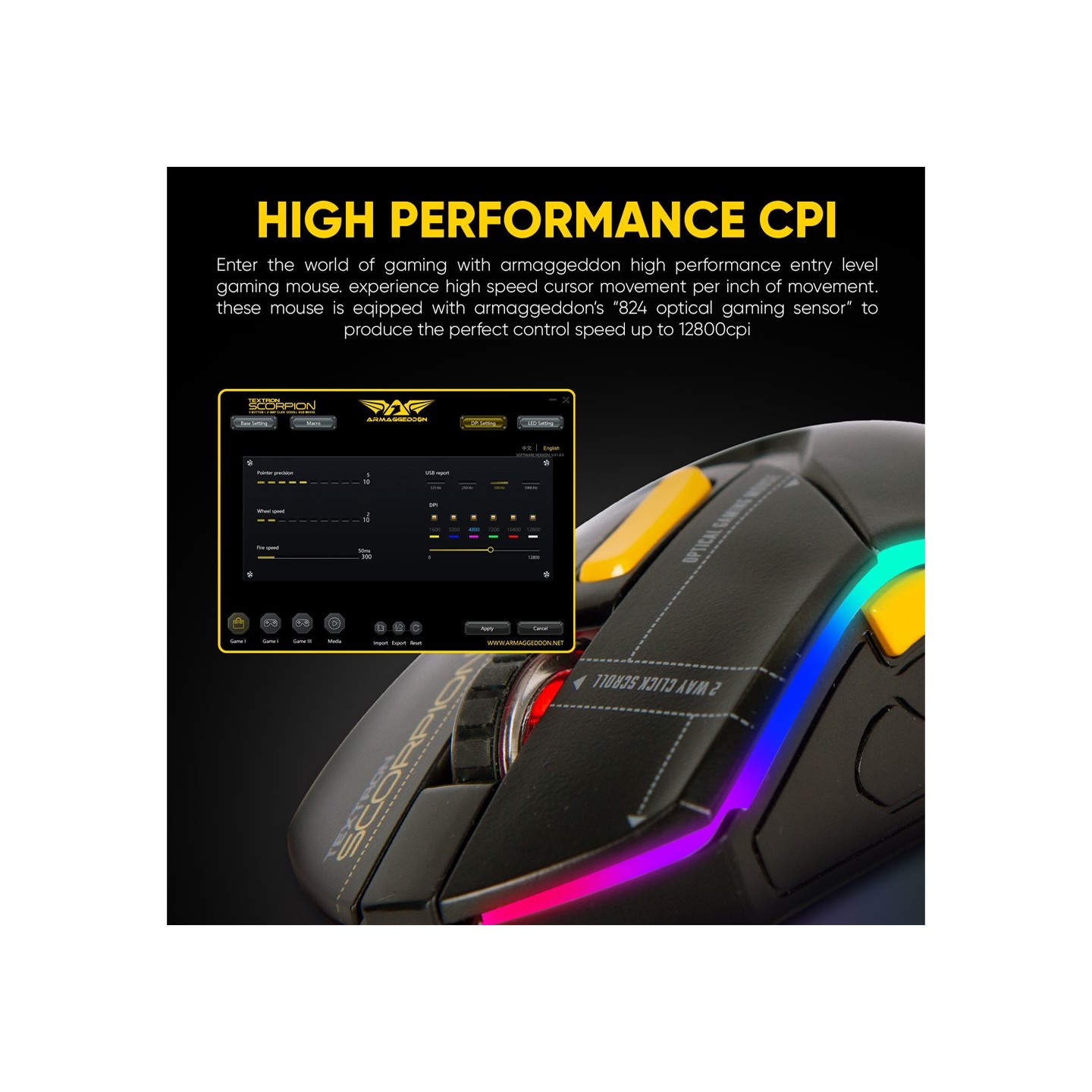 Armaggeddon Scorpion 7 Lite Wired RGB Gaming Mouse - 12800 CPI (Boxed) — Buy in Cyprus with Fast Delivery