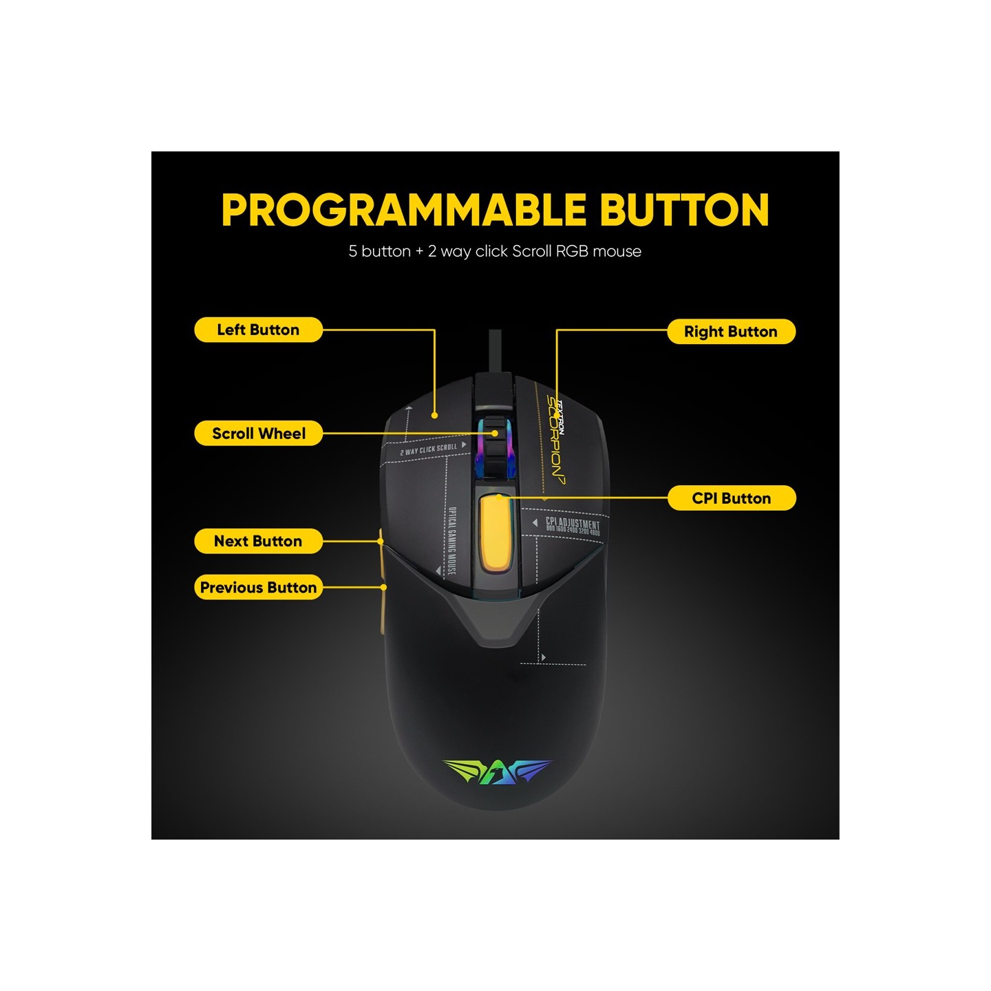 Armaggeddon Scorpion 7 Lite Wired RGB Gaming Mouse - 12800 CPI (Boxed) — Buy in Cyprus with Fast Delivery