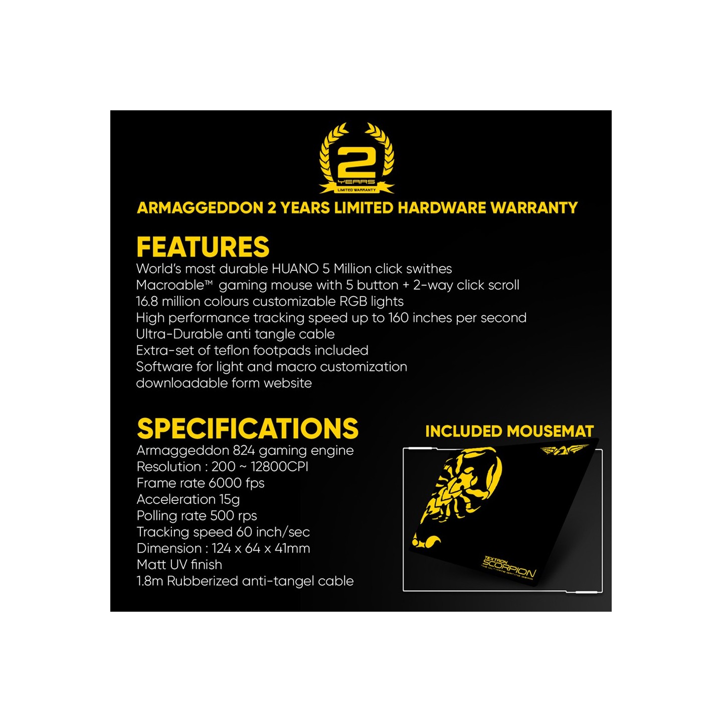 Armaggeddon Scorpion 7 Lite Wired RGB Gaming Mouse - 12800 CPI (Boxed) — Buy in Cyprus with Fast Delivery