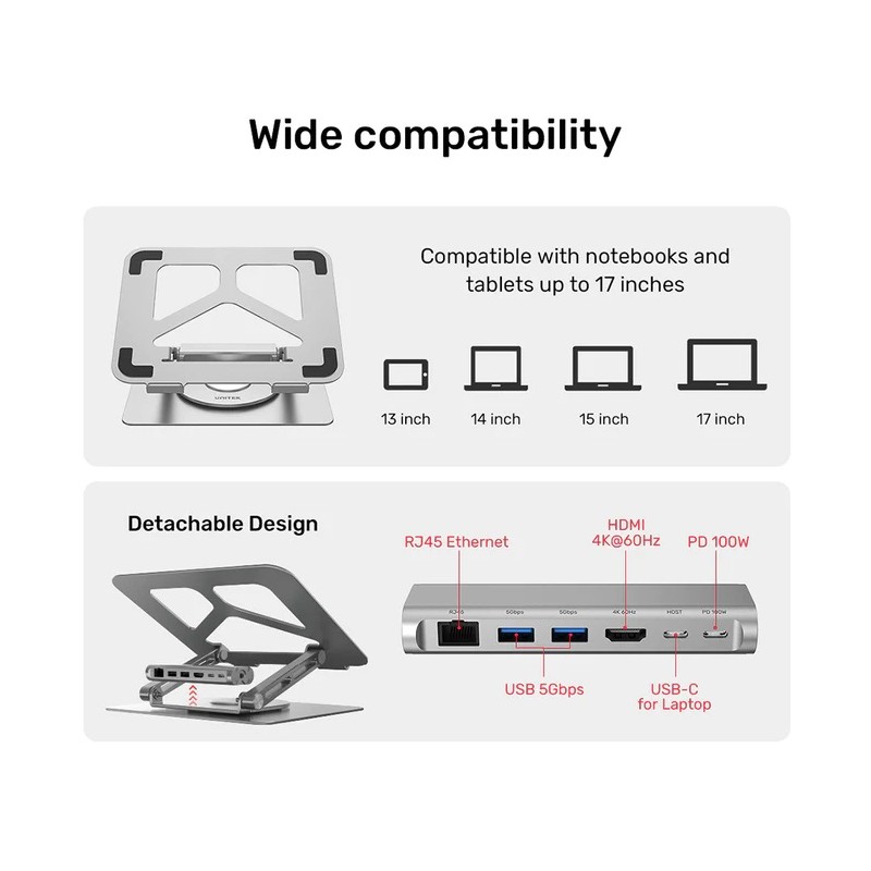 Buy Unitek Laptop Stand with USB Hub - D1109A - 4K60Hz HDMI + Gb LAN + PD100W in Cyprus, Nicosia, Limassol, Larnaka, Pafos