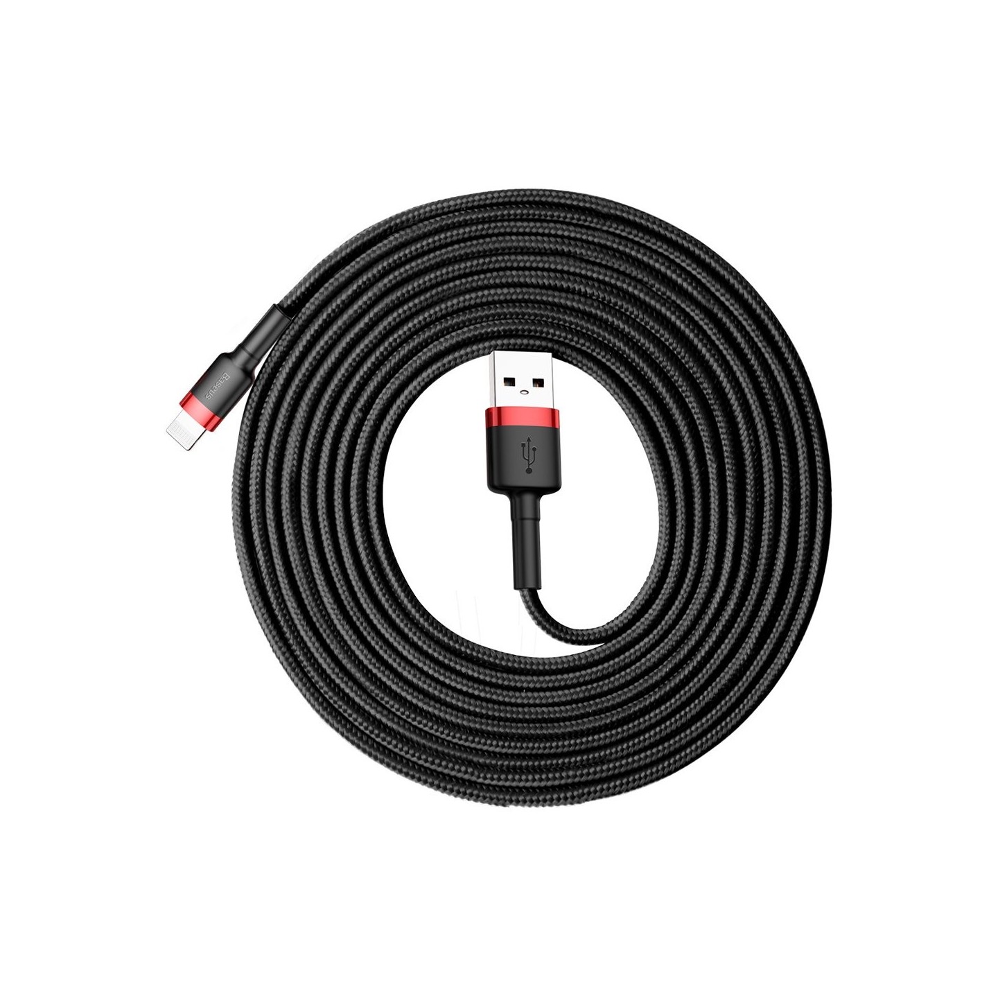 Baseus Cafule Braided Lightning Cable - 2A 3m Black Red — Buy in Cyprus with Fast Delivery