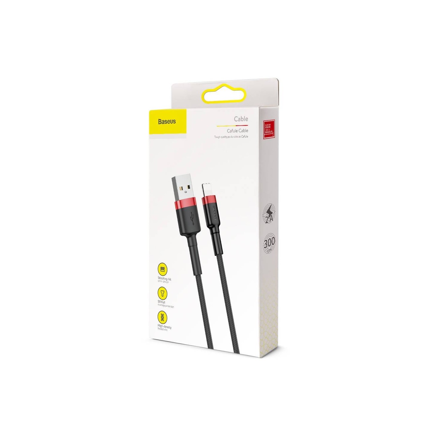 Baseus Cafule Braided Lightning Cable - 2A 3m Black Red — Buy in Cyprus with Fast Delivery